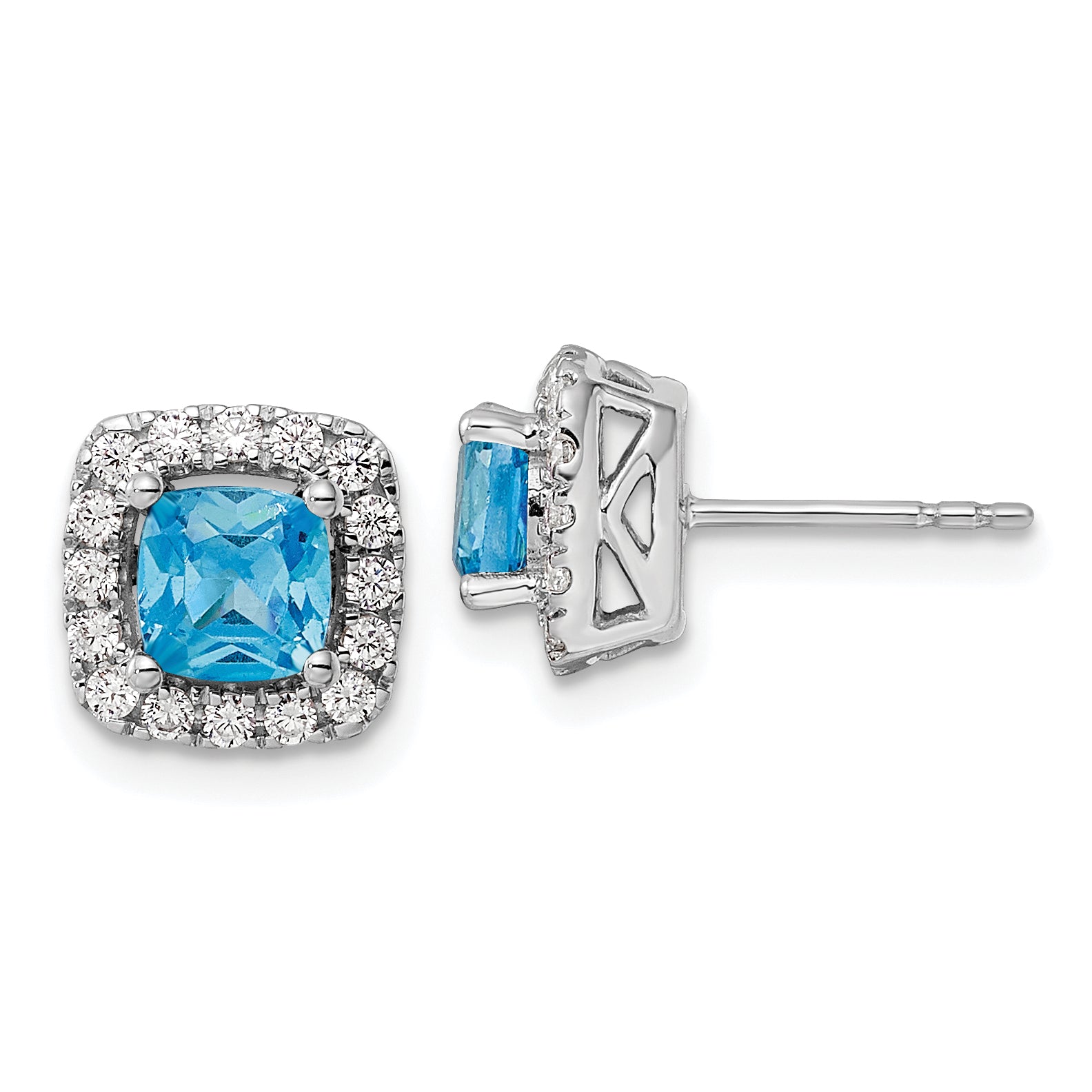 14k White Gold 3/8 carat Lab Grown Diamond VS/SI+ G+ December Birthstone Blue Topaz Halo Post Earrings Main image