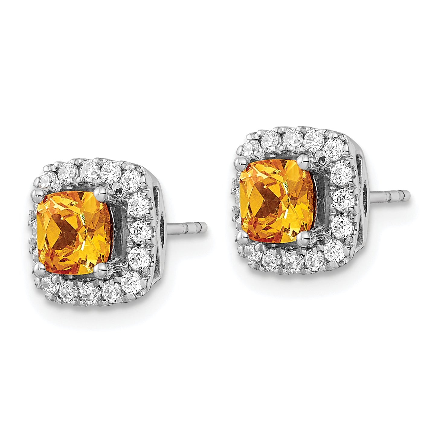 14k White Gold 3/8 carat Lab Grown Diamond VS/SI+ G+ November Birthstone Citrine Halo Post Earrings Secondary image