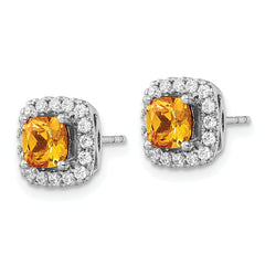 14k White Gold 3/8 carat Lab Grown Diamond VS/SI+ G+ November Birthstone Citrine Halo Post Earrings
