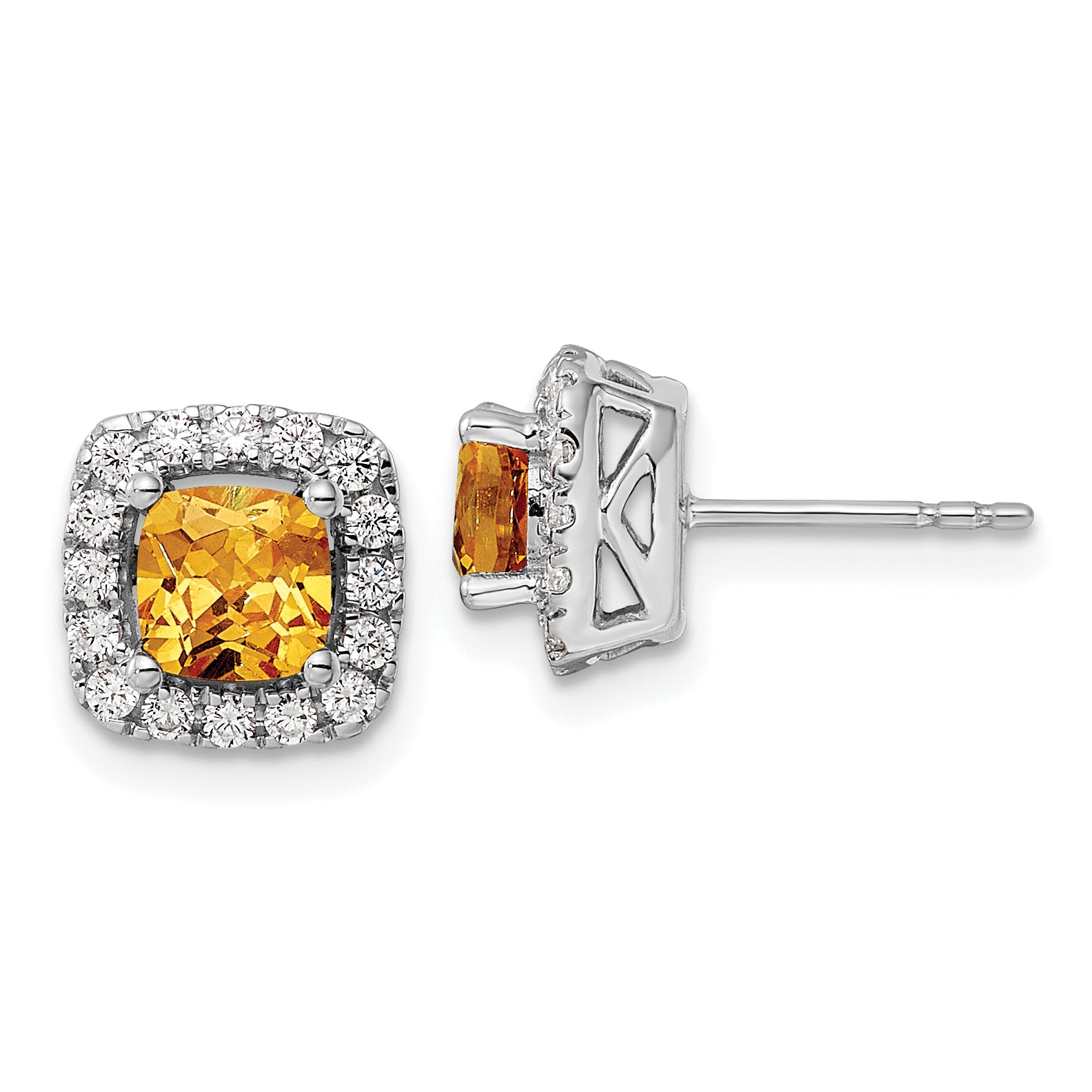 14k White Gold 3/8 carat Lab Grown Diamond VS/SI+ G+ November Birthstone Citrine Halo Post Earrings Main image