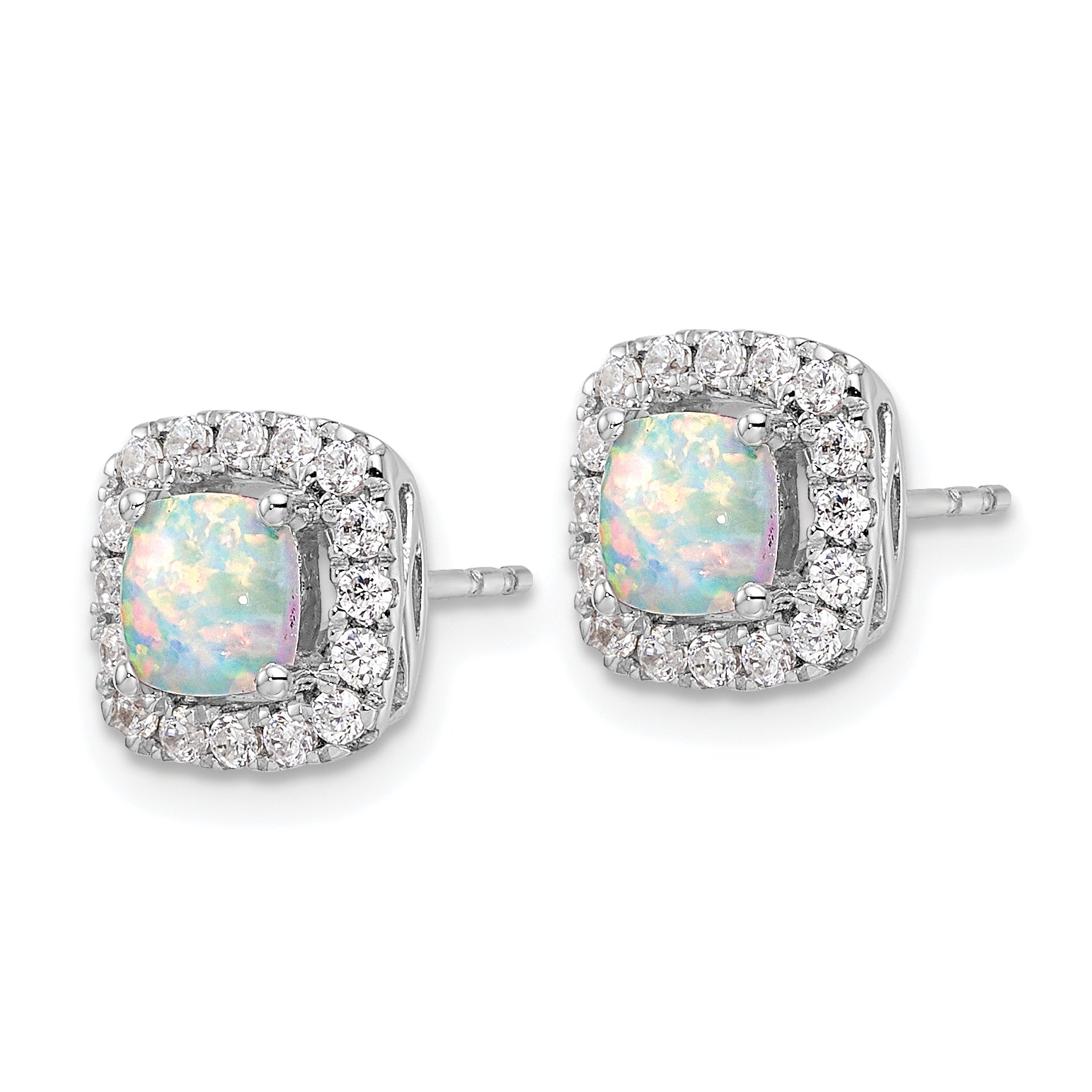 14k White Gold 3/8 carat Lab Grown Diamond VS/SI+ G+ October Birthstone Lab Created Opal Halo Post Earrings Secondary image