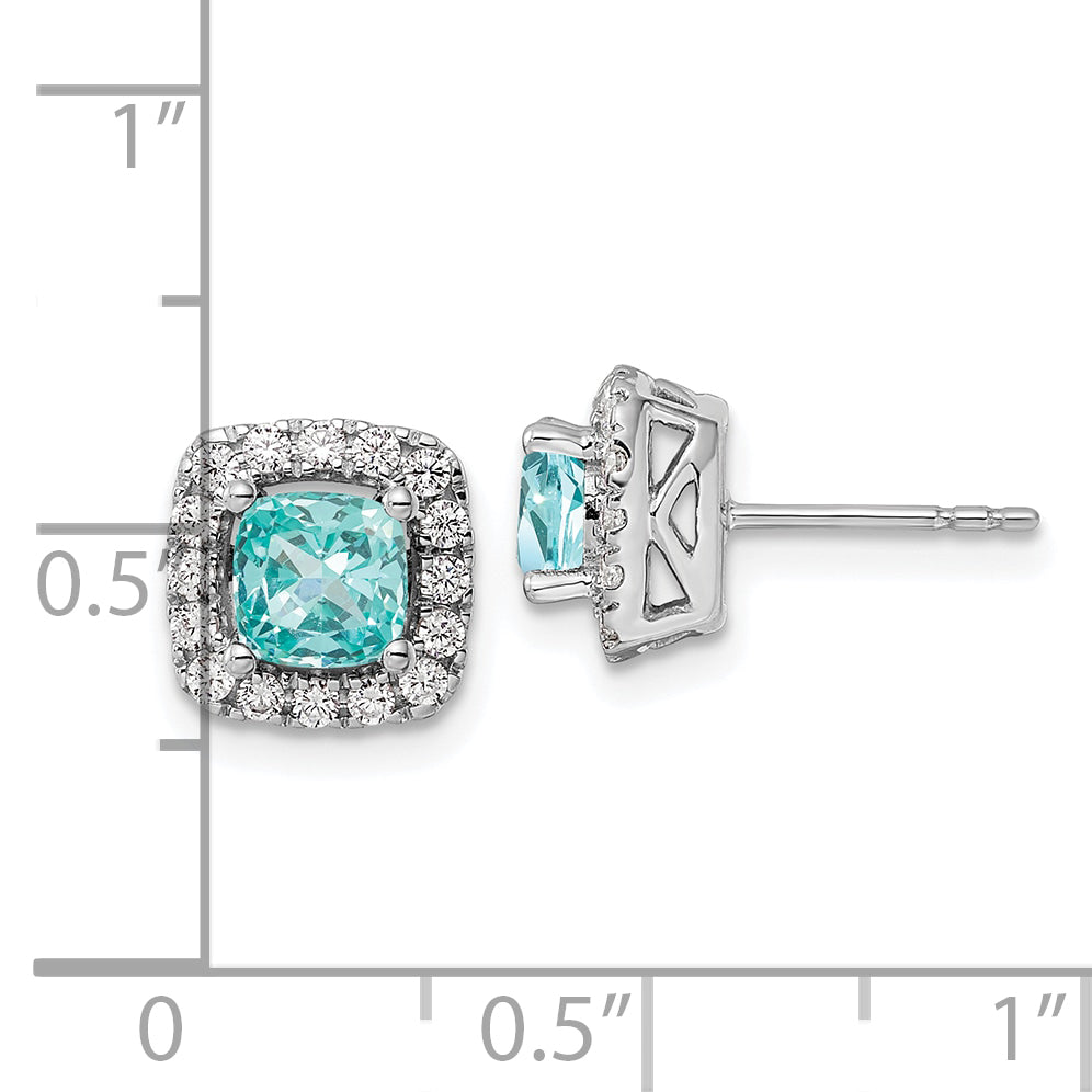 Pure Serenity 14k White Gold 3/8 carat Lab Grown Diamond VS/SI+ G+ and Lab Created Paraiba Halo Post Earrings Secondary image