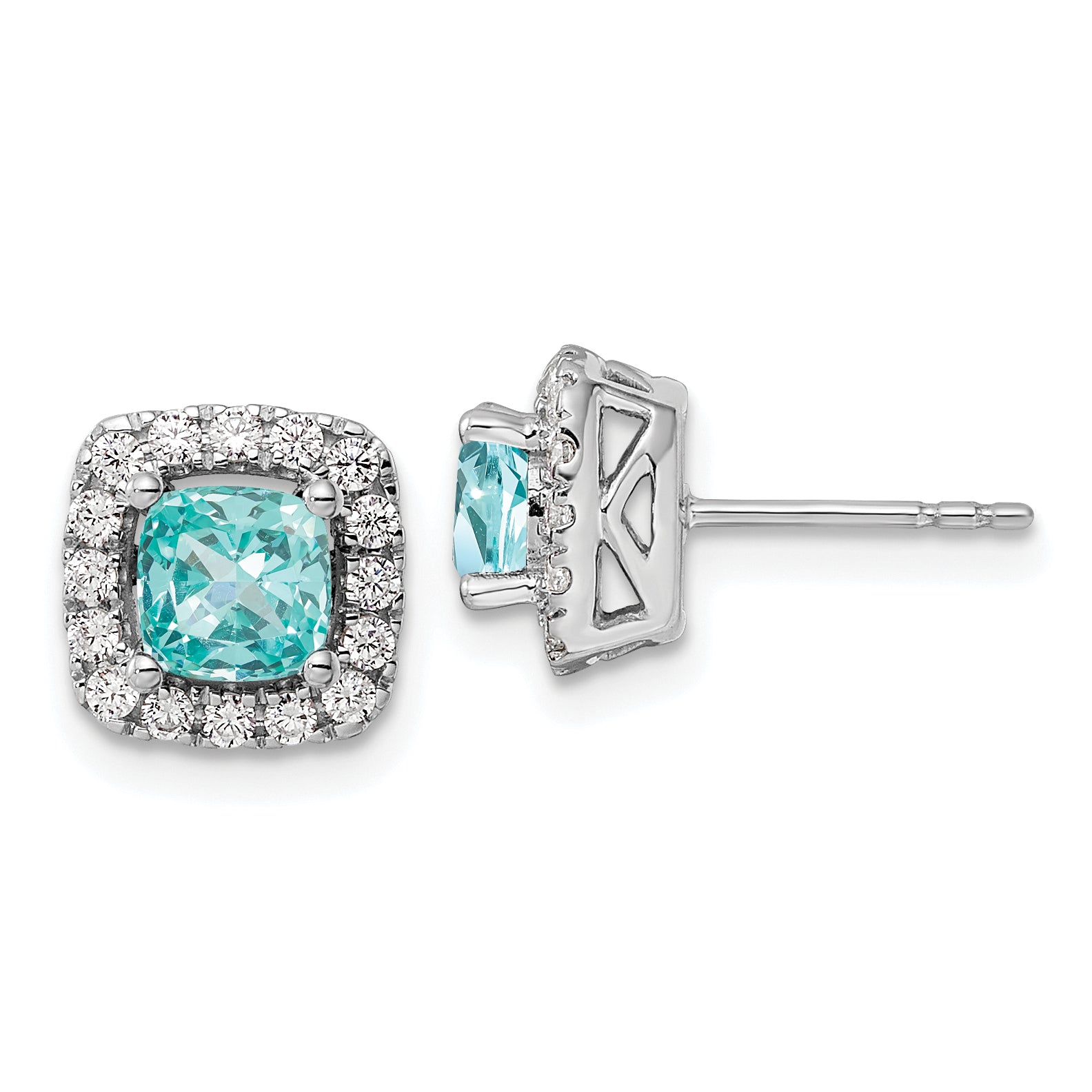 Pure Serenity 14k White Gold 3/8 carat Lab Grown Diamond VS/SI+ G+ and Lab Created Paraiba Halo Post Earrings Main image