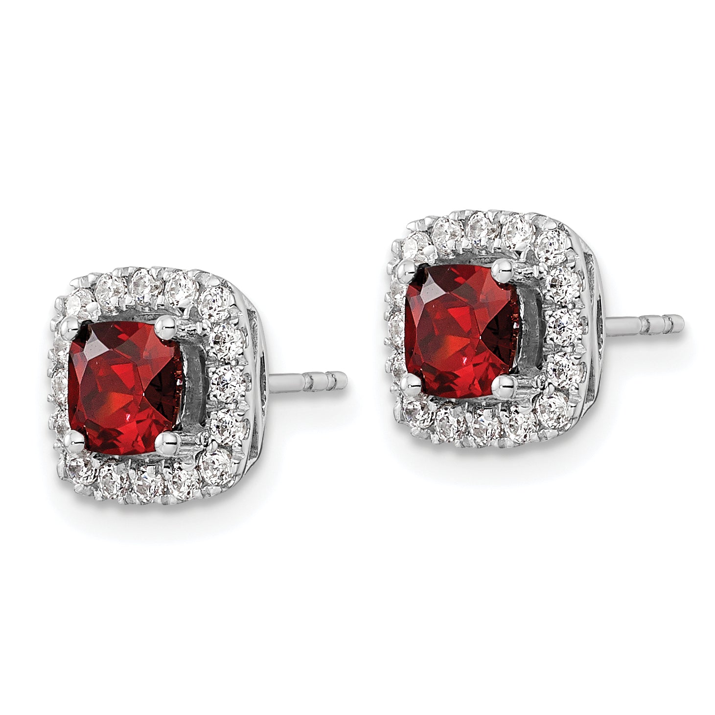 14k White Gold 3/8 carat Lab Grown Diamond VS/SI+ G+ January Birthstone Garnet Halo Post Earrings Secondary image