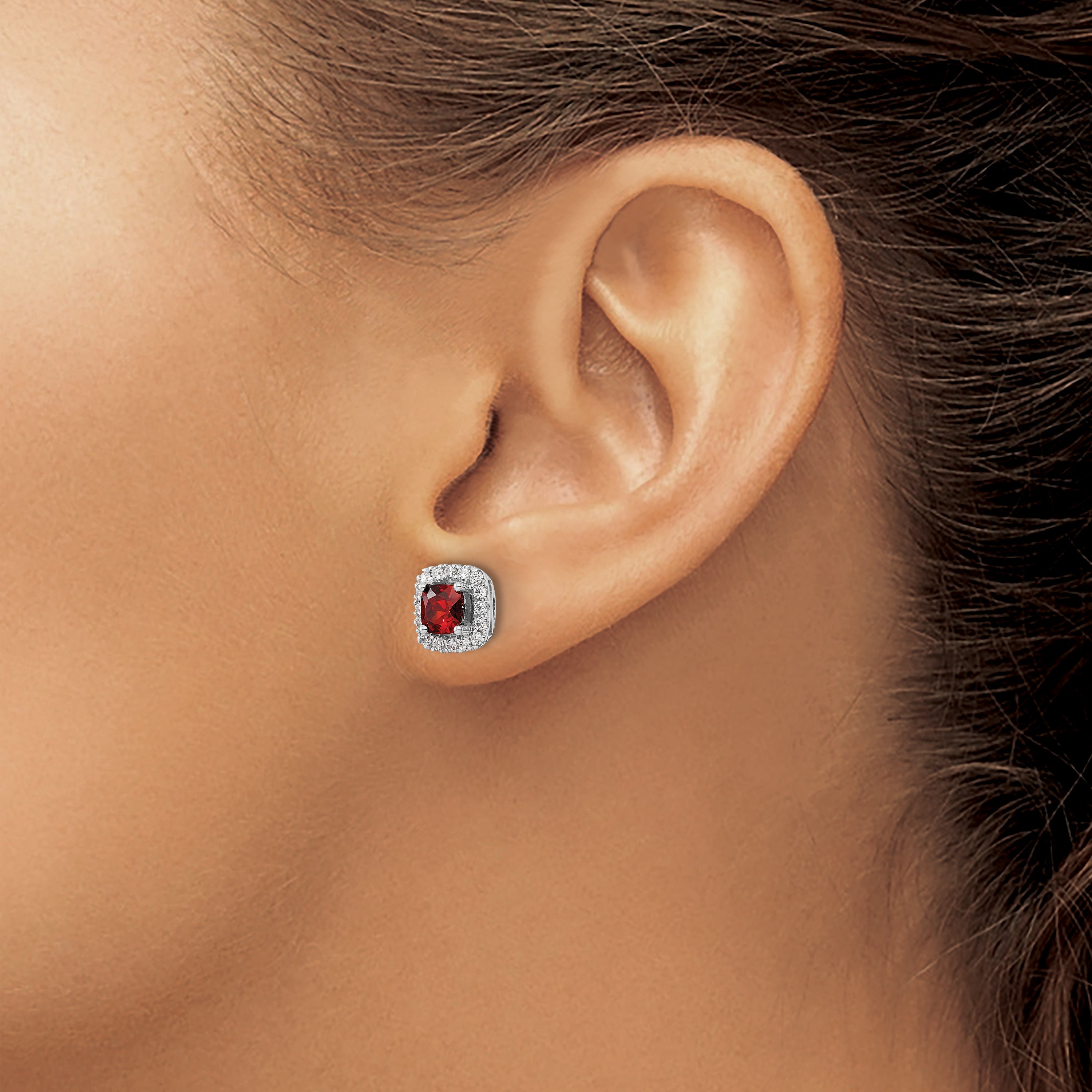 14k White Gold 3/8 carat Lab Grown Diamond VS/SI+ G+ January Birthstone Garnet Halo Post Earrings
