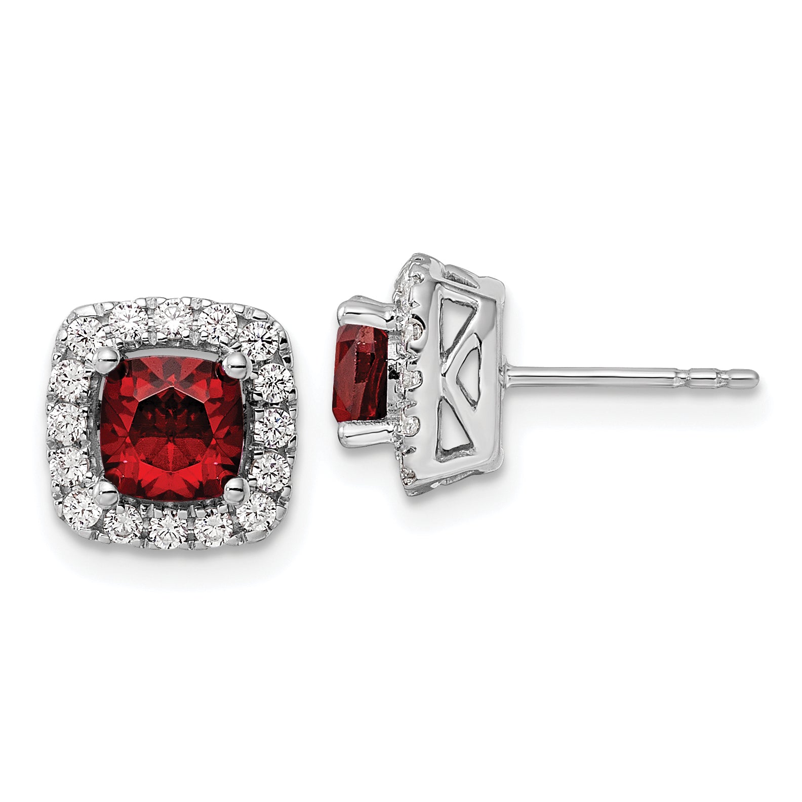 14k White Gold 3/8 carat Lab Grown Diamond VS/SI+ G+ January Birthstone Garnet Halo Post Earrings Main image
