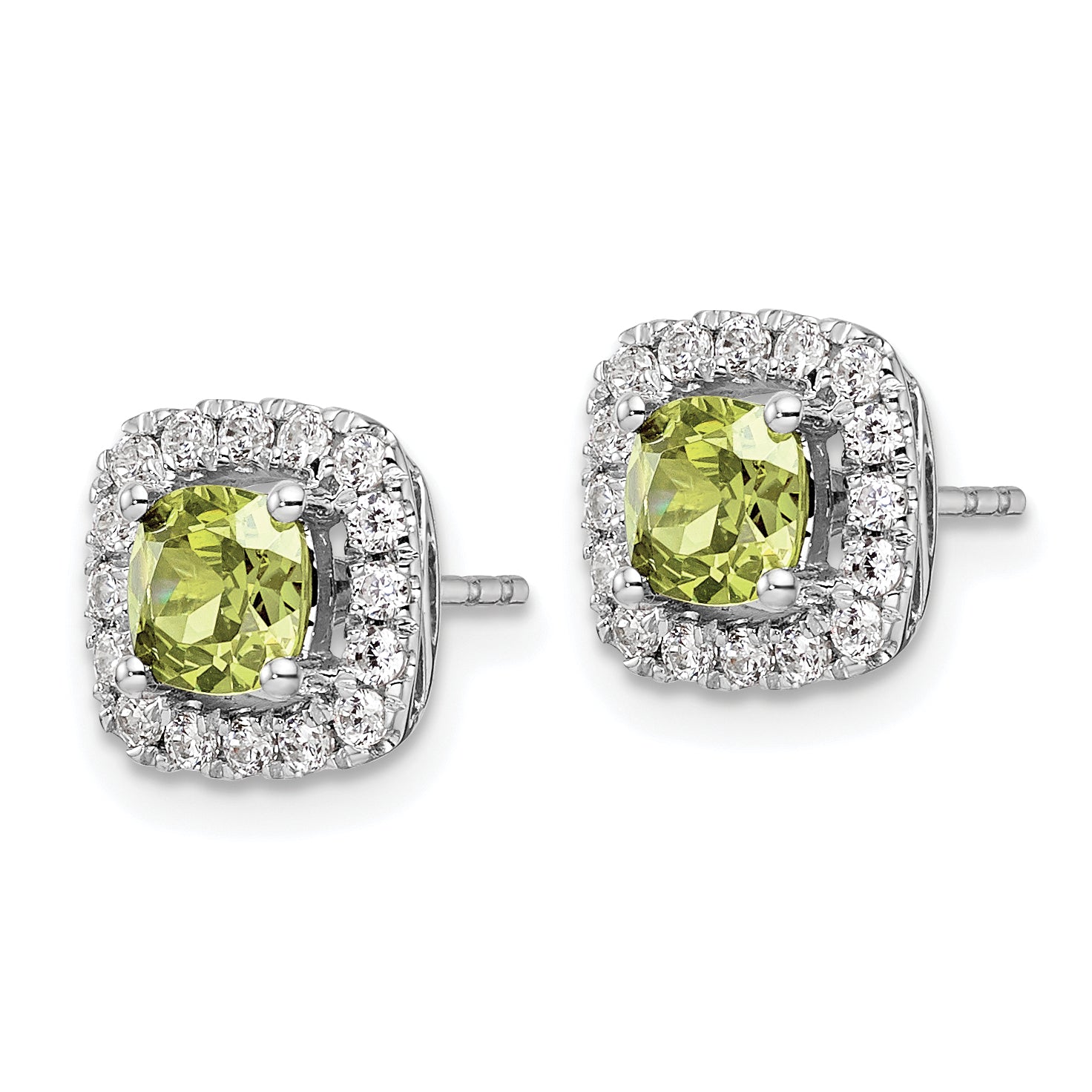 14k White Gold 3/8 carat Lab Grown Diamond VS/SI+ G+ August Birthstone Peridot Halo Post Earrings Secondary image