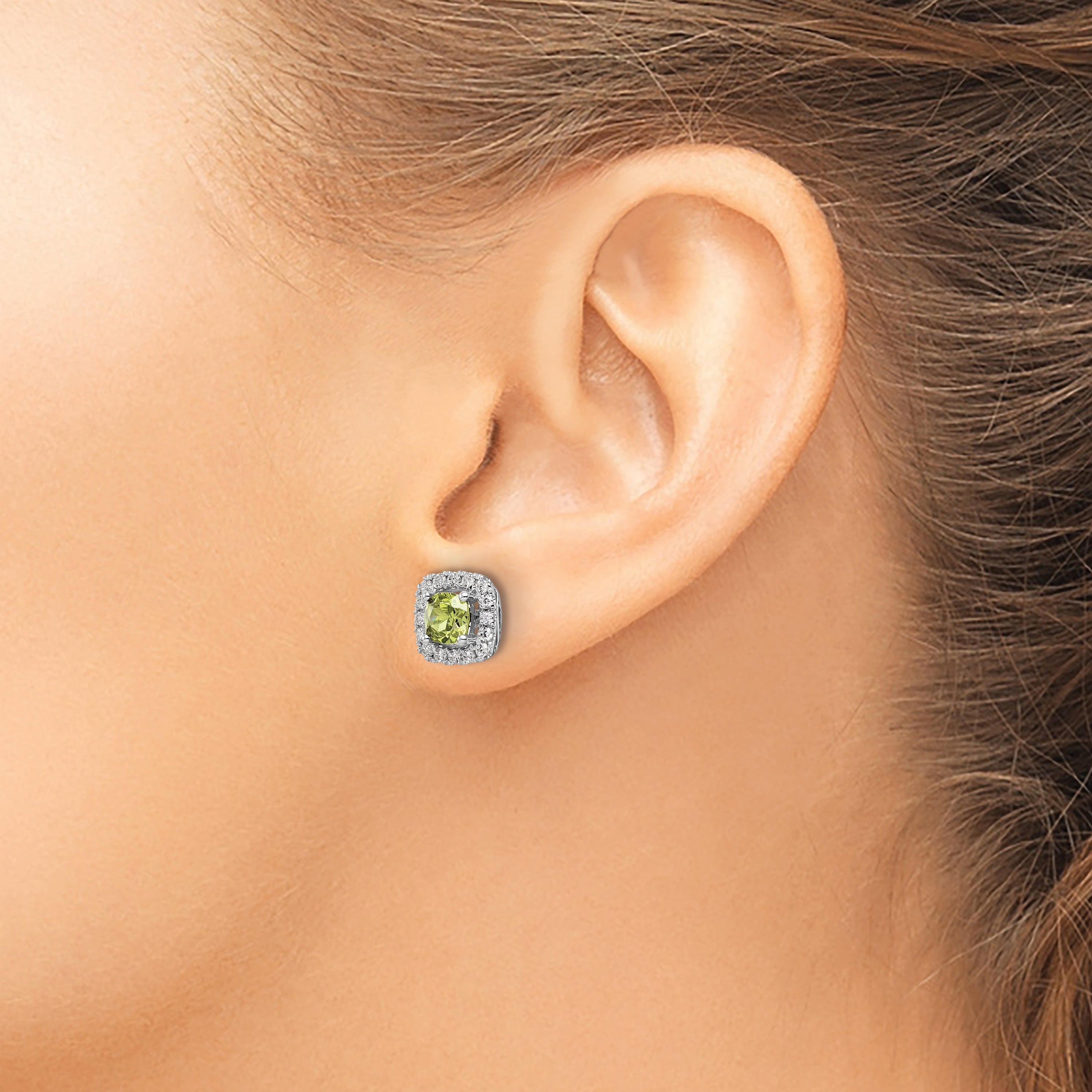 14k White Gold 3/8 carat Lab Grown Diamond VS/SI+ G+ August Birthstone Peridot Halo Post Earrings