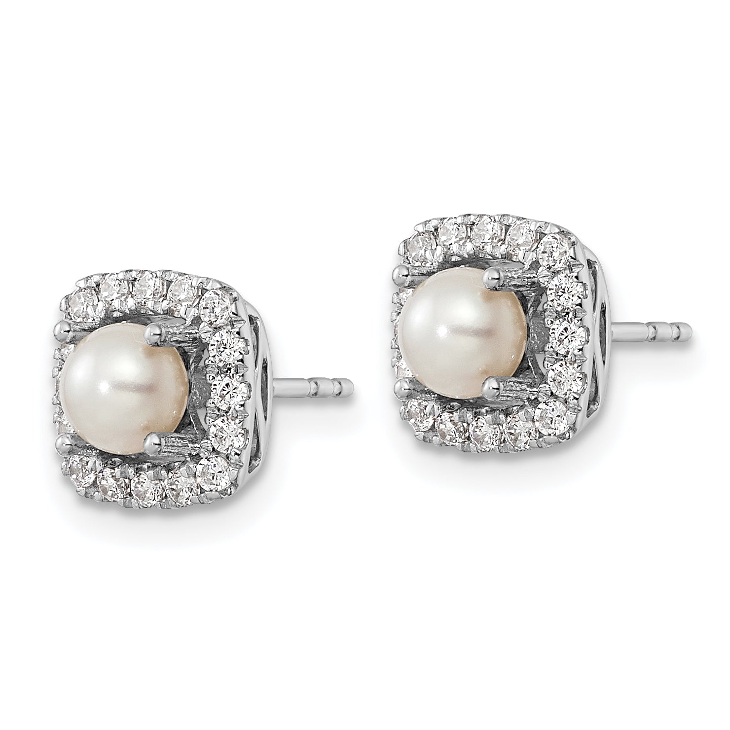 14k White Gold 3/8 carat Lab Grown Diamond VS/SI+ G+ June Birthstone Freshwater Cultered Pearl Halo Post Earrings Secondary image