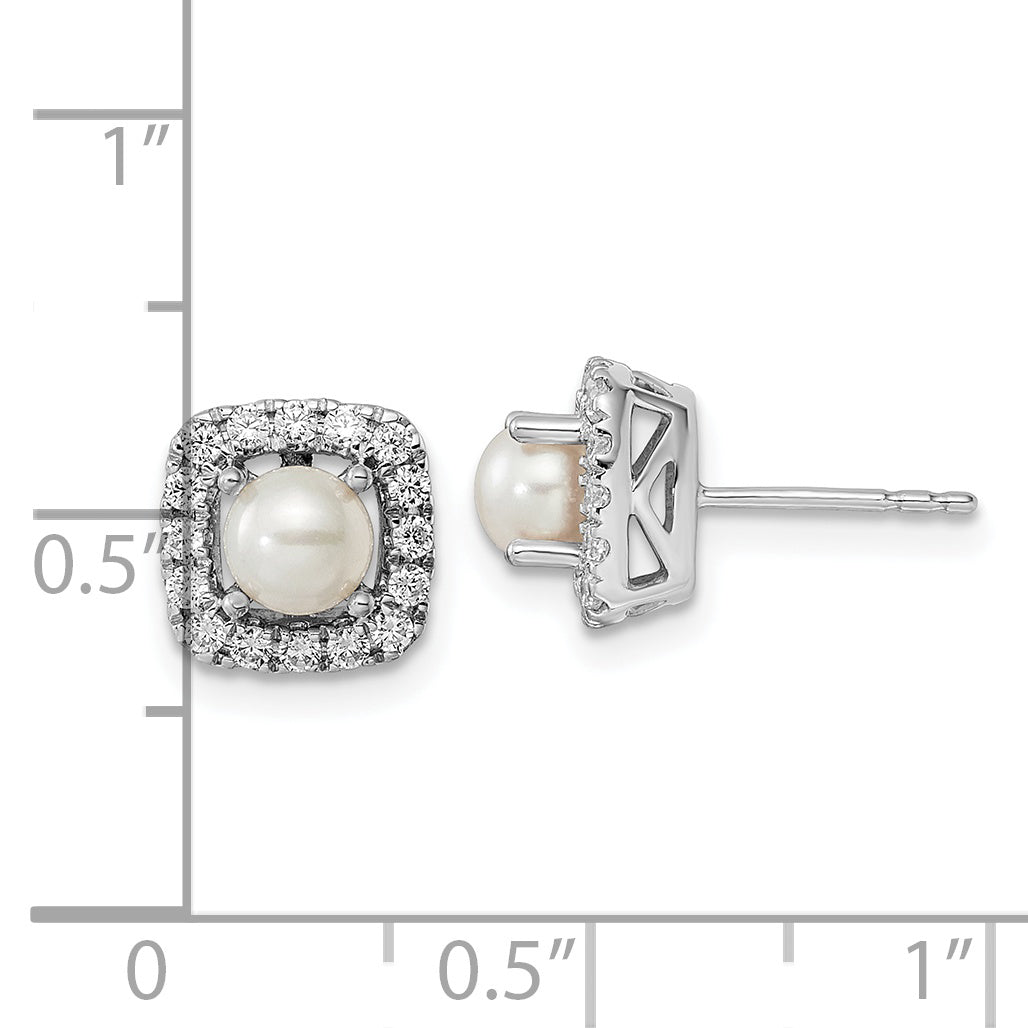 14k White Gold 3/8 carat Lab Grown Diamond VS/SI+ G+ June Birthstone Freshwater Cultered Pearl Halo Post Earrings