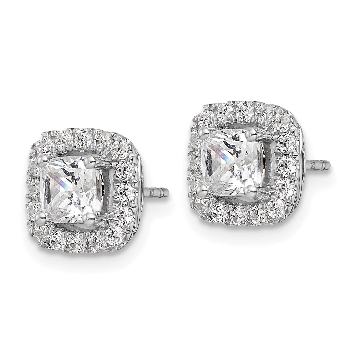 14k White Gold 3/8 carat Lab Grown Diamond VS/SI+ G+ April Birthstone White Sapphire Halo Post Earrings Secondary image