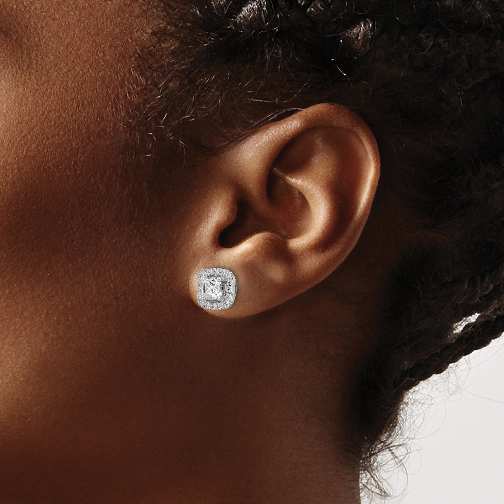 14k White Gold 3/8 carat Lab Grown Diamond VS/SI+ G+ April Birthstone White Sapphire Halo Post Earrings