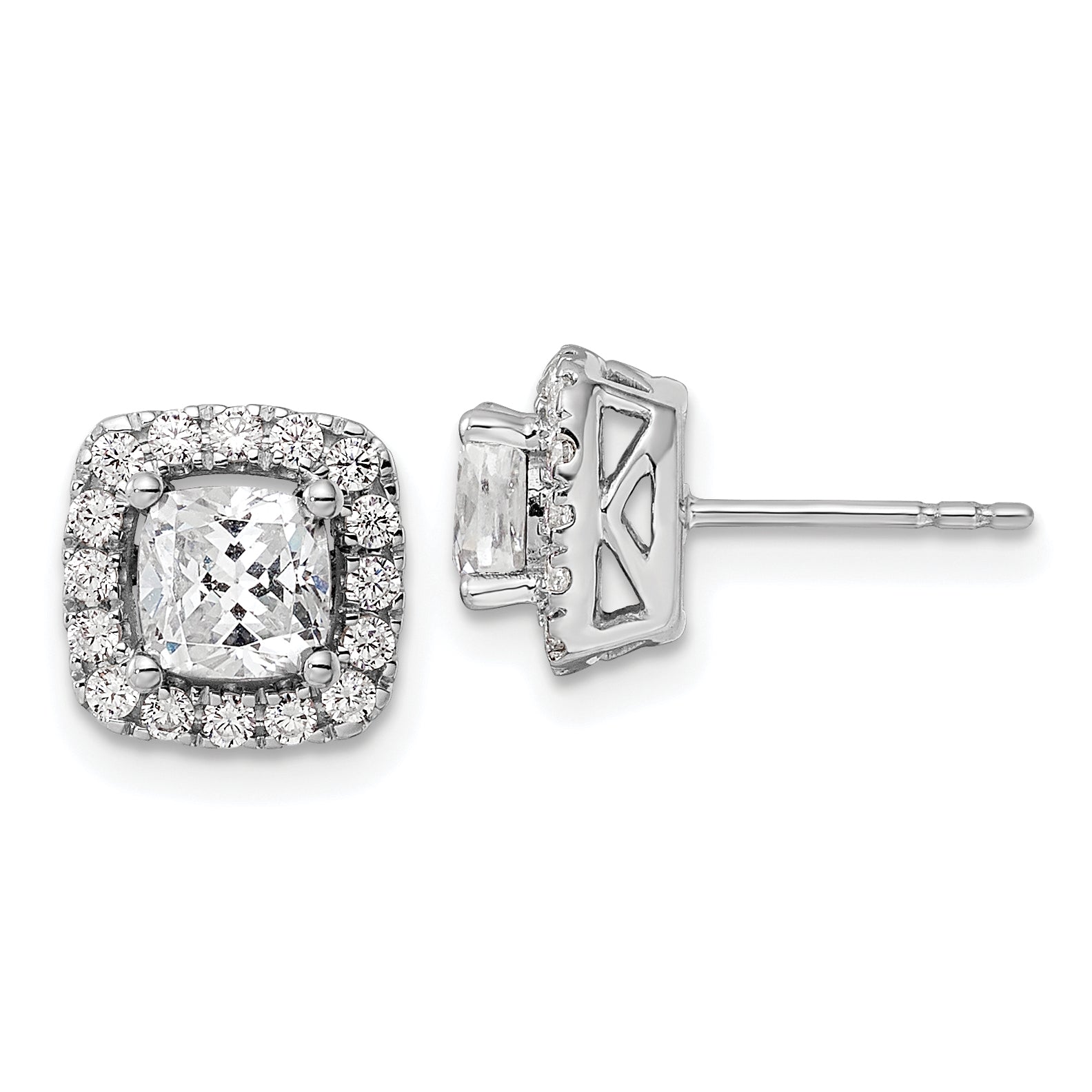 14k White Gold 3/8 carat Lab Grown Diamond VS/SI+ G+ April Birthstone White Sapphire Halo Post Earrings Main image