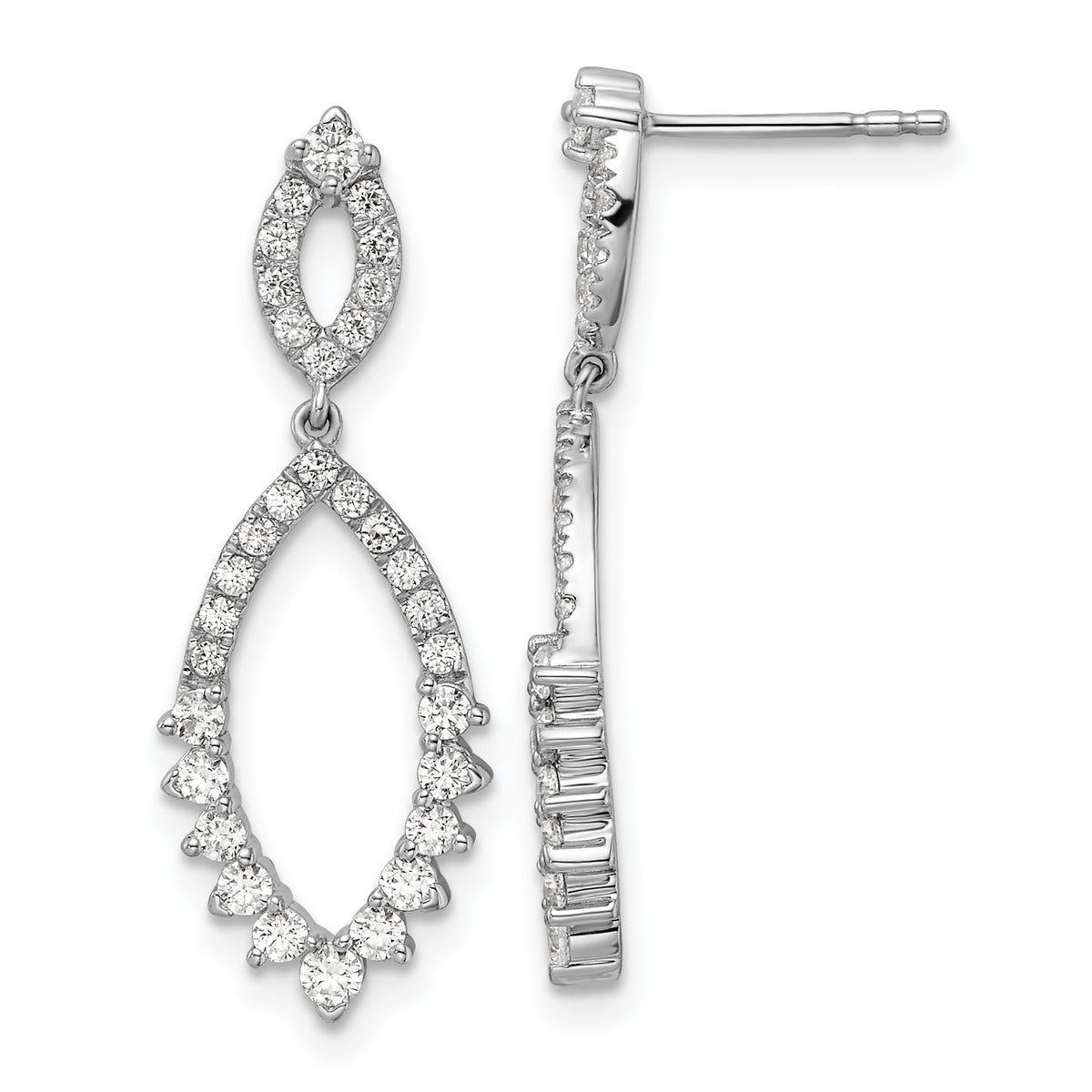 14k White Gold 7/8 carat Lab Grown Diamond VS/SI+ G+ Complete Fashion Dangle Post Earrings