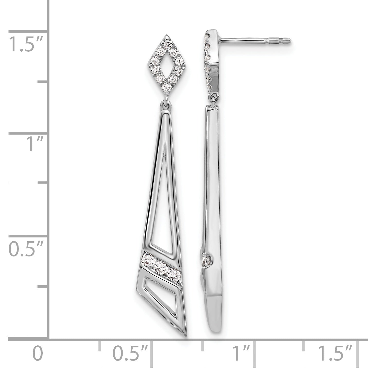 14K White Gold Lab Grown Diamond VS/SI+ G+ Triangles Post Dangle Ear
