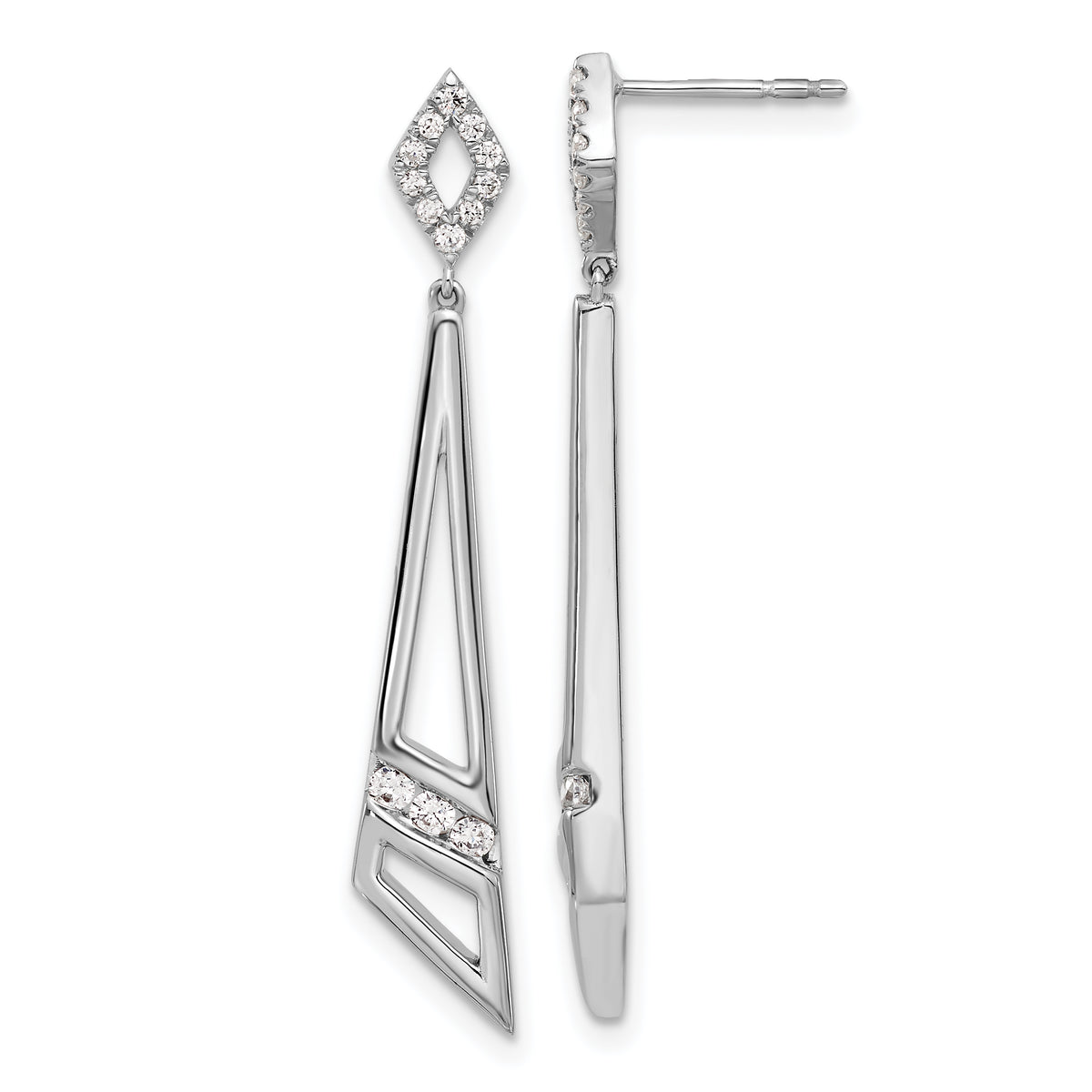 14K White Gold Lab Grown Diamond VS/SI+ G+ Triangles Post Dangle Ear