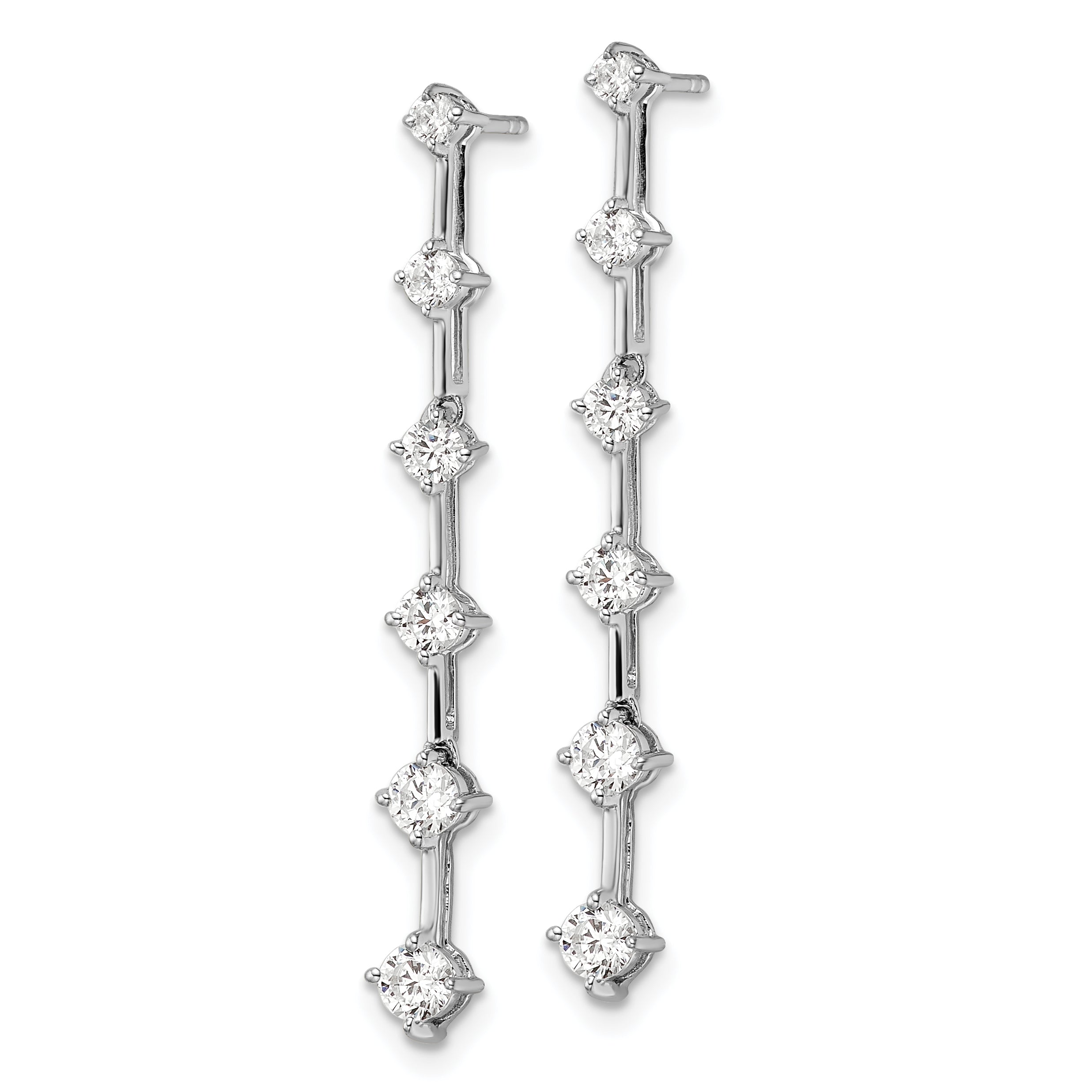 14k White Gold 1 carat Lab Grown Diamond VS/SI+ G+ Complete Six Stone Dangle Post Earrings Secondary image