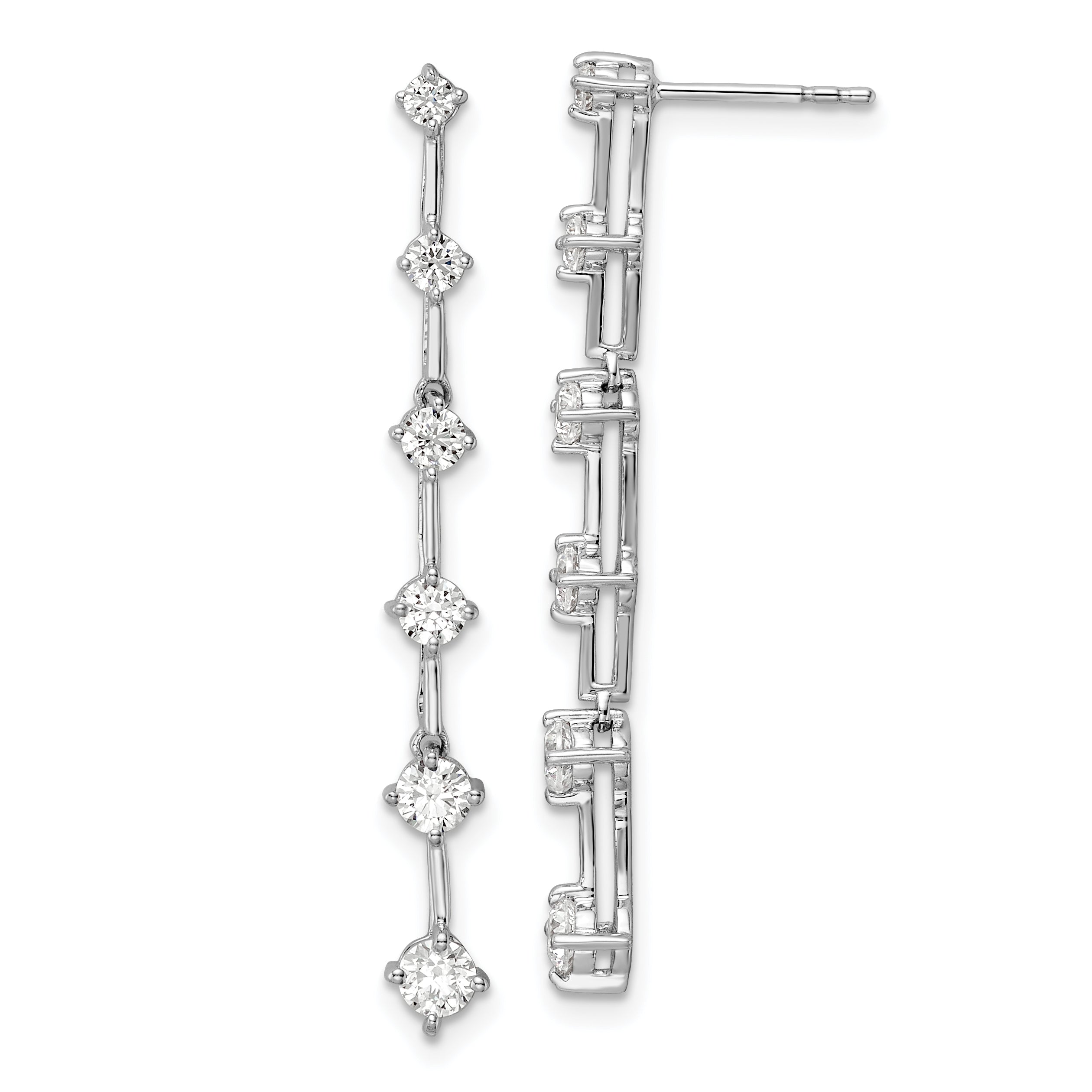 14k White Gold 1 carat Lab Grown Diamond VS/SI+ G+ Complete Six Stone Dangle Post Earrings Main image