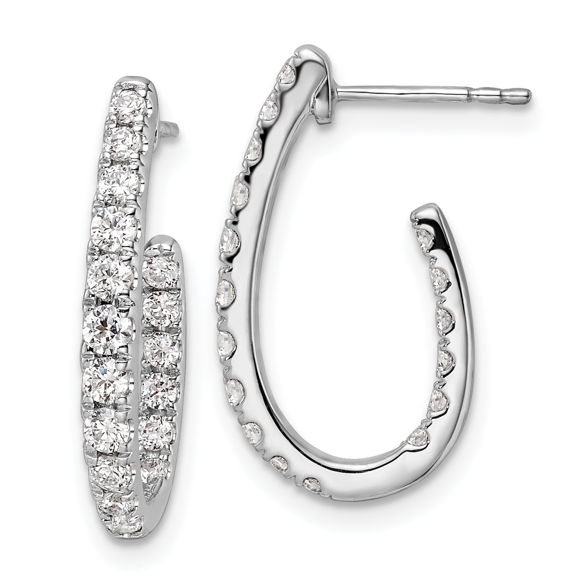 14k White Gold 1 carat Lab Grown Diamond VS/SI+ G+ Complete In and Out J-Hoop Hoop Earrings