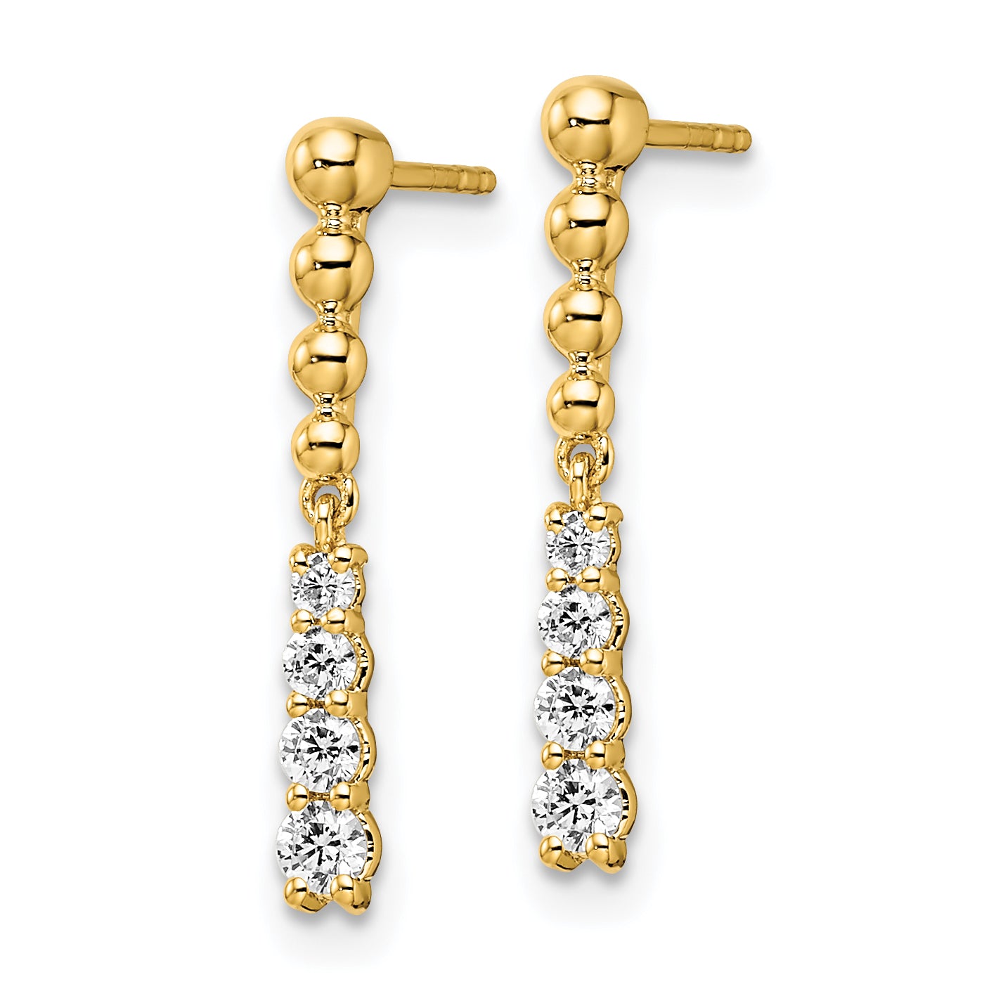 14k 1/3 carat Lab Grown Diamond VS/SI+ G+ Beaded Bar Dangle Post Earrings Secondary image