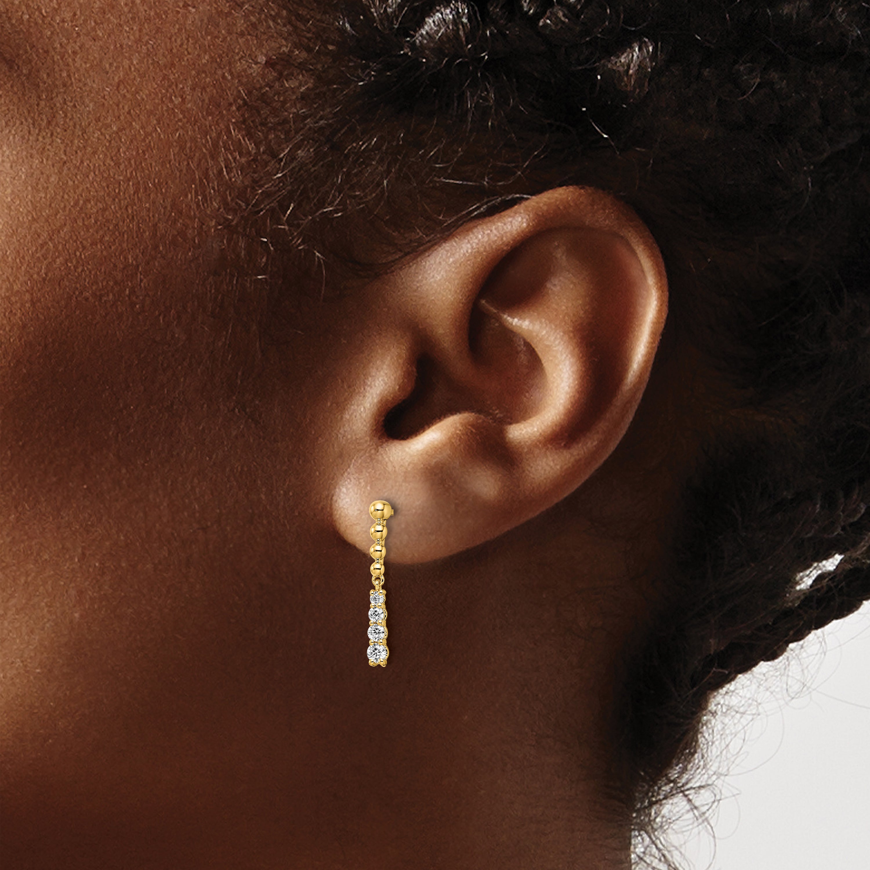 14k 1/3 carat Lab Grown Diamond VS/SI+ G+ Beaded Bar Dangle Post Earrings