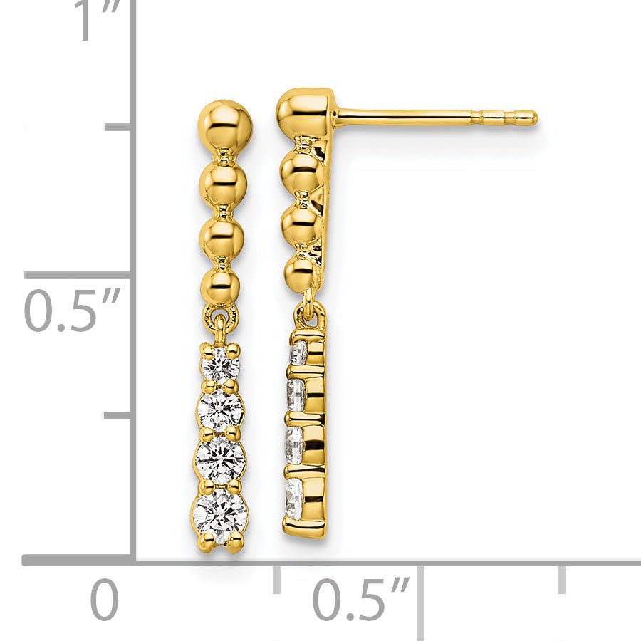 14k 1/3 carat Lab Grown Diamond VS/SI+ G+ Beaded Bar Dangle Post Earrings