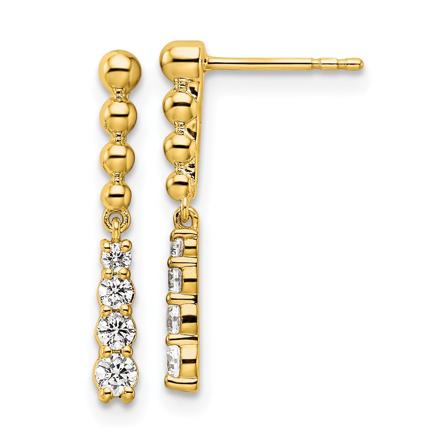 14k 1/3 carat Lab Grown Diamond VS/SI+ G+ Beaded Bar Dangle Post Earrings