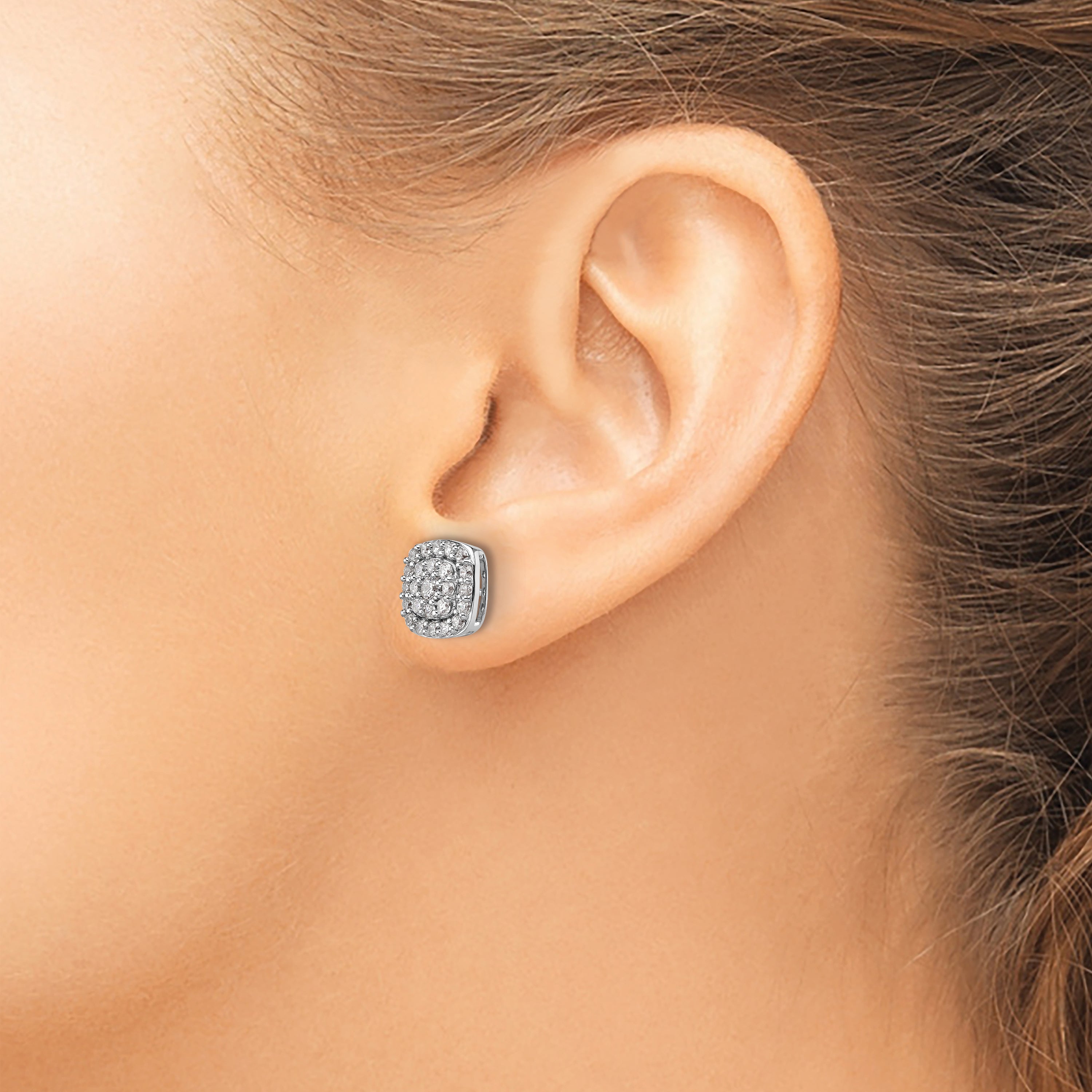 14k White Gold 7/8 carat Lab Grown Diamond VS/SI+ G+ Complete Square Halo Post Earrings