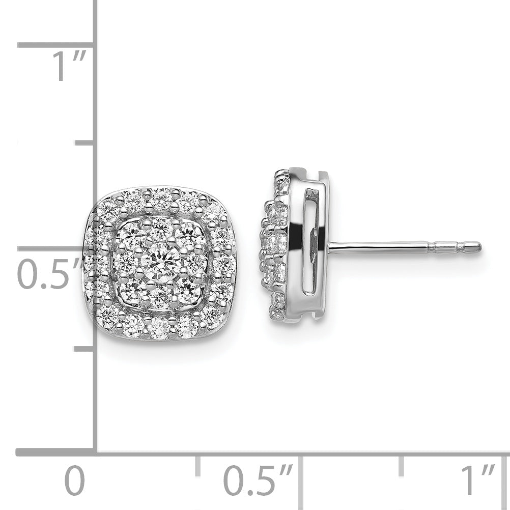14k White Gold 7/8 carat Lab Grown Diamond VS/SI+ G+ Complete Square Halo Post Earrings