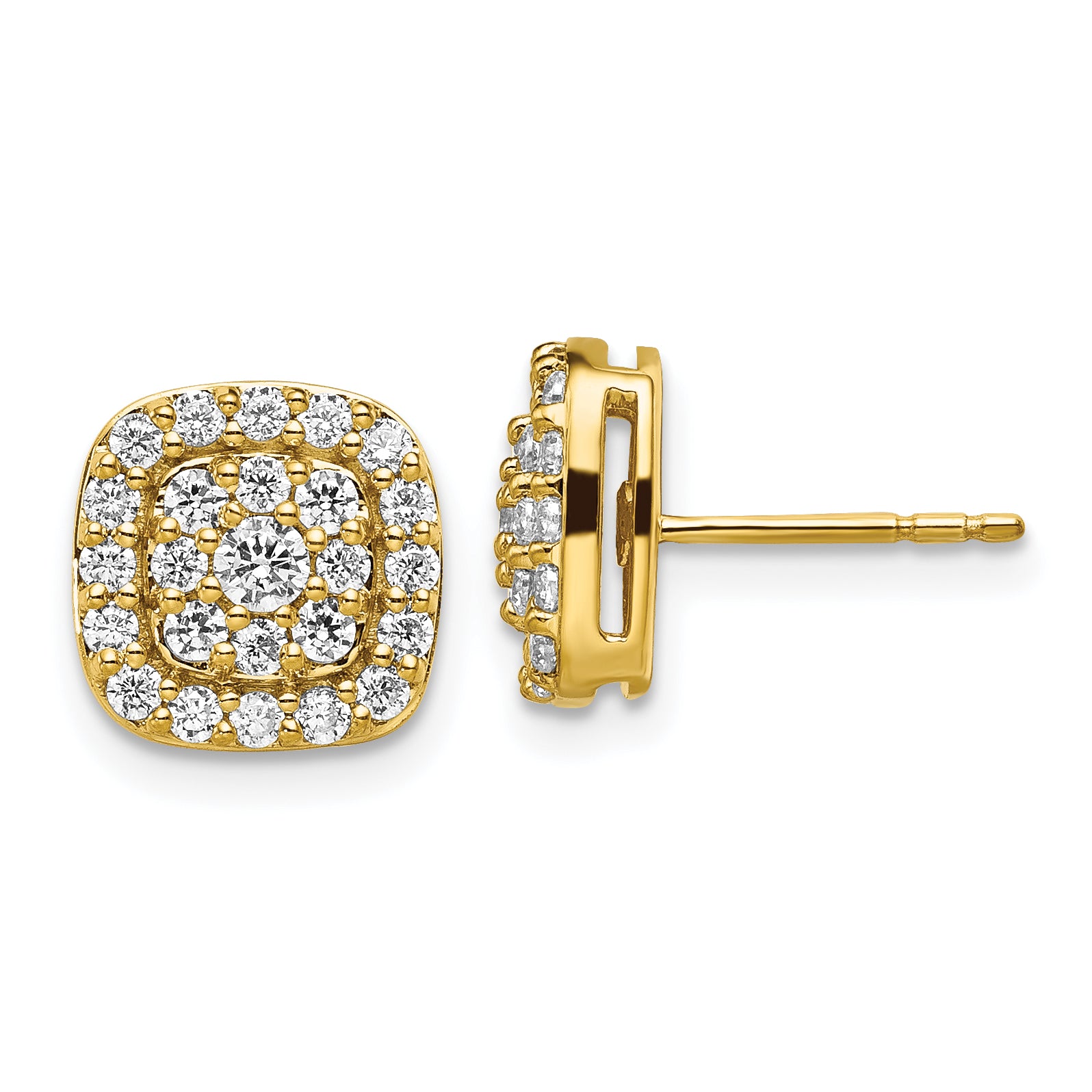 14k 7/8 carat Lab Grown Diamond VS/SI+ G+ Complete Square Halo Post Earrings