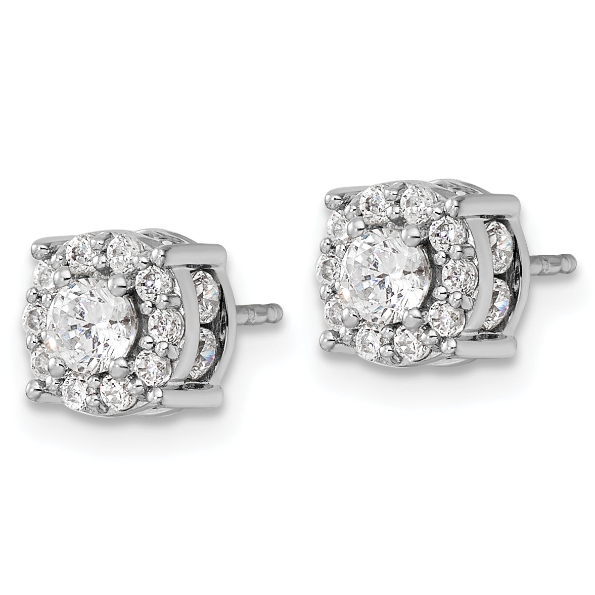 10k White Gold 1 carat Lab Grown Diamond VS/SI+ G+ Complete Round Fashion Halo Post Earrings Secondary image