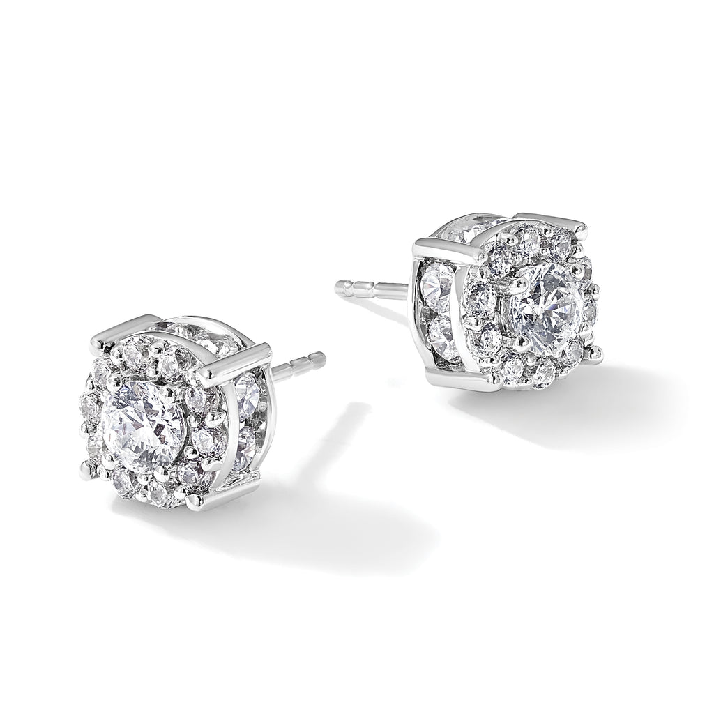 10K White Gold 1 1/2 ct Lab-Created Diamond VS/SI+ G+ Halo Earrings