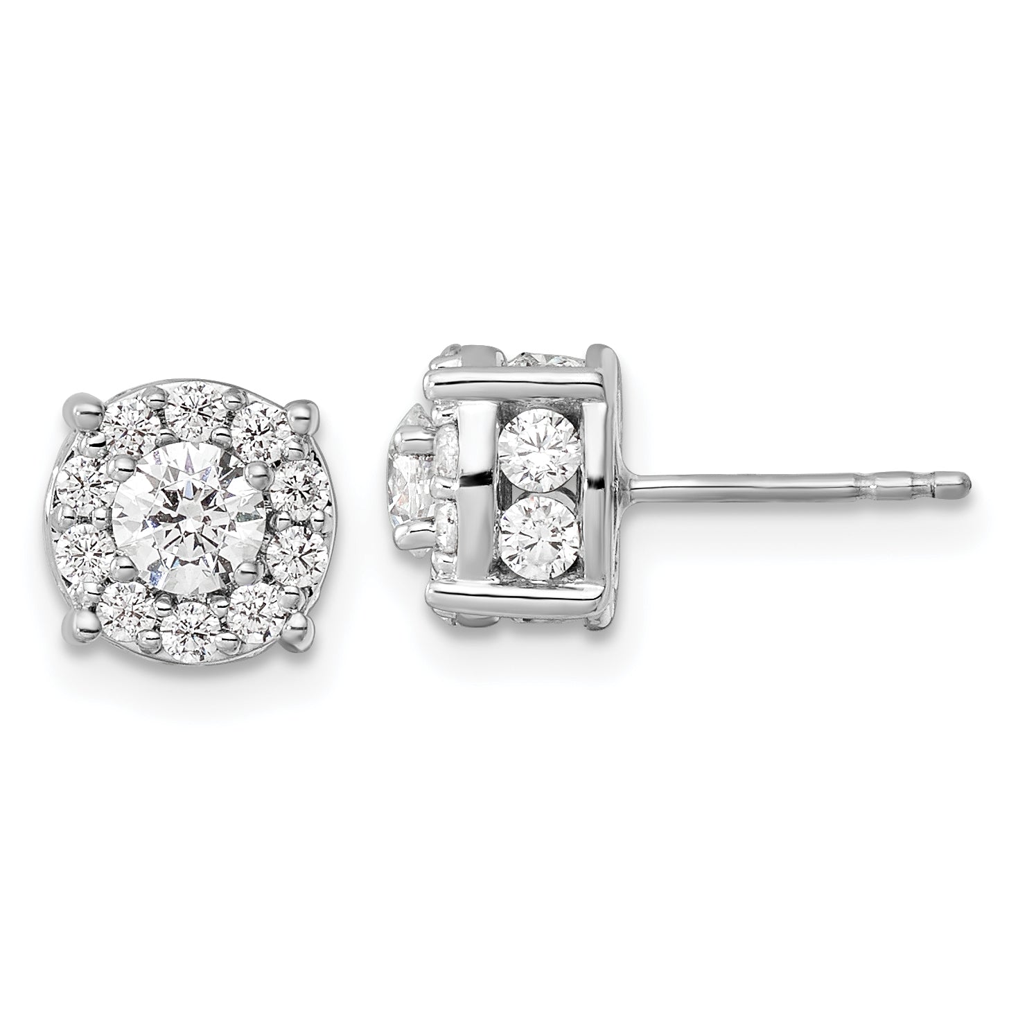 14k White Gold 1 1/2 carat Lab Grown Diamond VS/SI+ G+ Complete Round Fashion Halo Post Earrings Main image