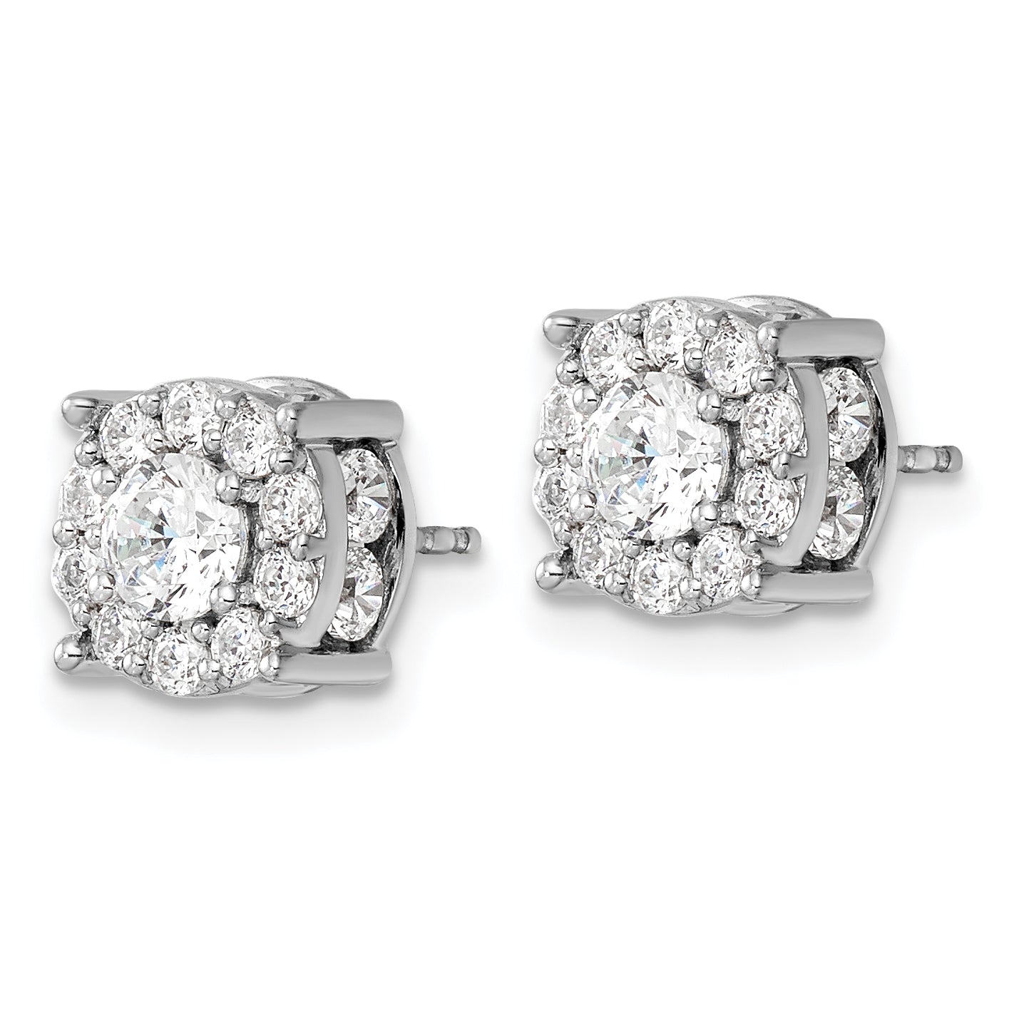 10k White Gold 2 carat Lab Grown Diamond VS/SI+ G+ Complete Round Fashion Halo Post Earrings Secondary image