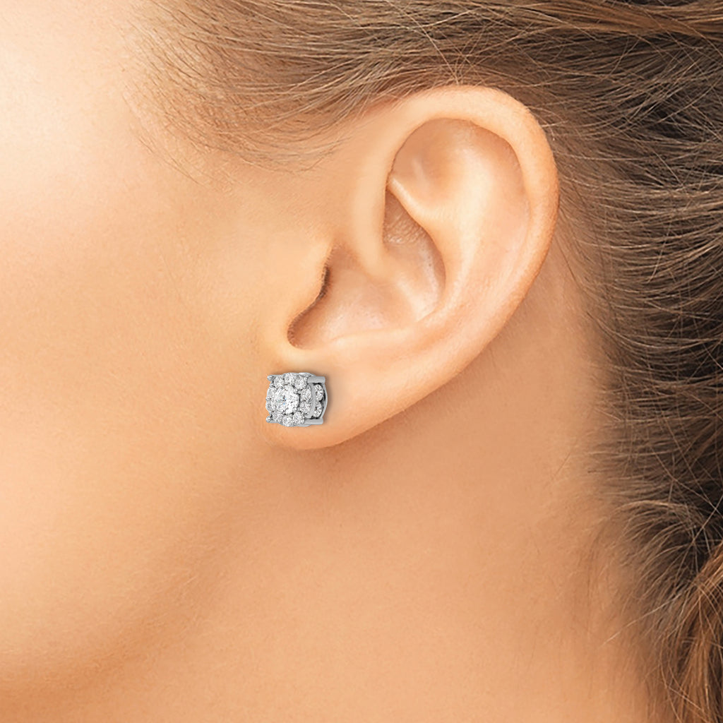 14k White Gold 2 carat Lab Grown Diamond VS/SI+ G+ Complete Round Fashion Halo Post Earrings