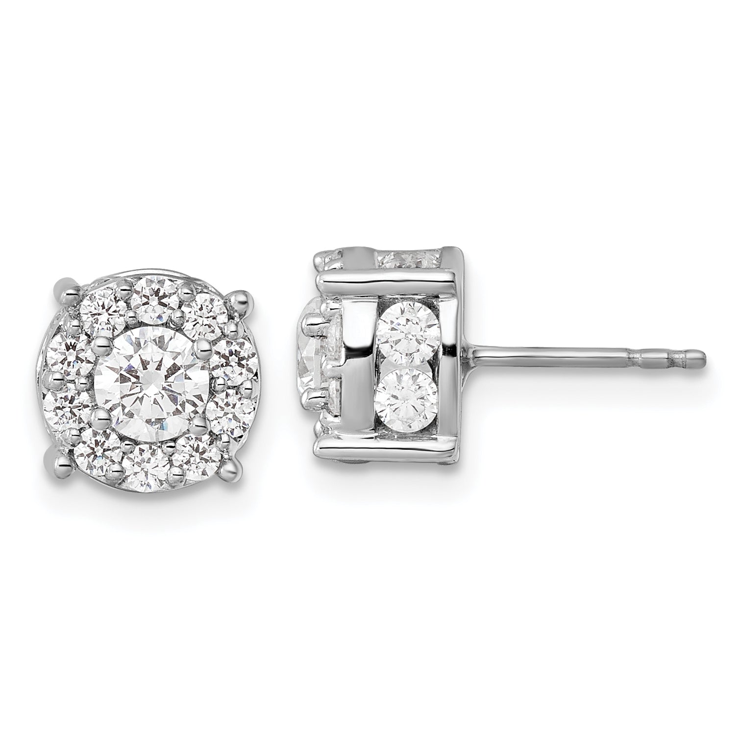 14k White Gold 2 carat Lab Grown Diamond VS/SI+ G+ Complete Round Fashion Halo Post Earrings Main image