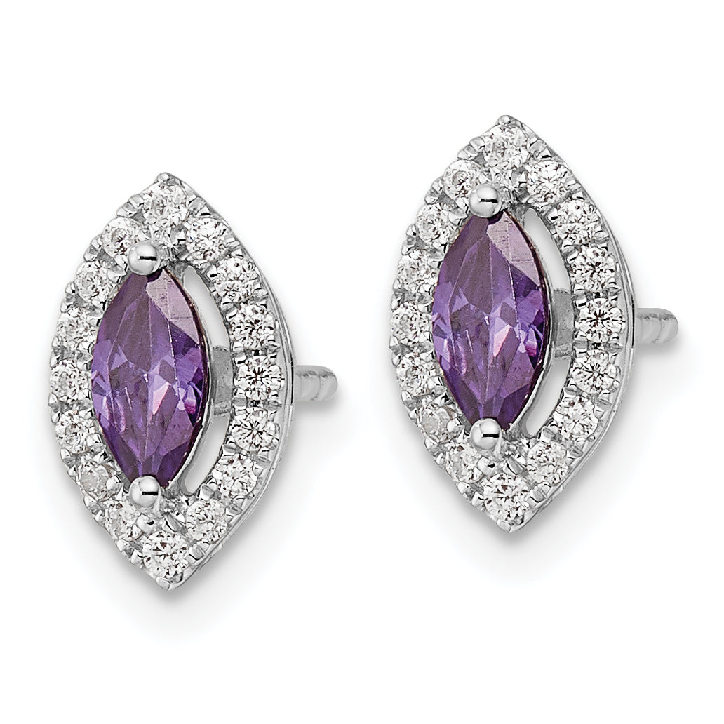14k White Gold 1/5 carat Lab Grown Diamond VS/SI+ G+ and Amethyst February Birthstone Post Earrings Secondary image
