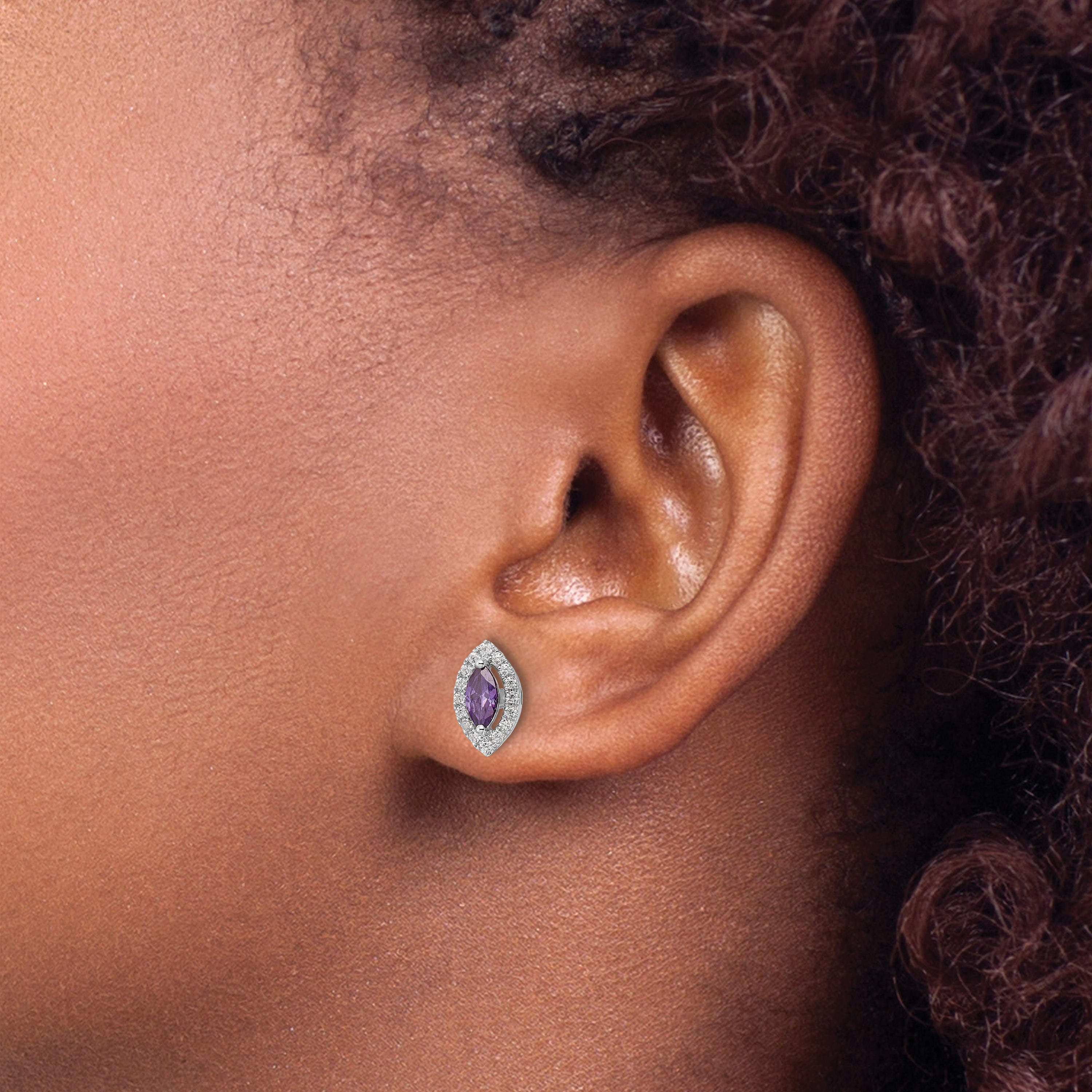 14k White Gold 1/5 carat Lab Grown Diamond VS/SI+ G+ and Amethyst February Birthstone Post Earrings