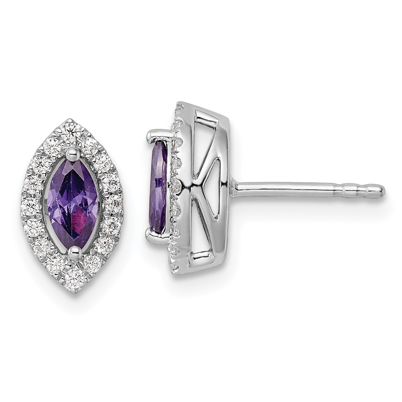 14k White Gold 1/5 carat Lab Grown Diamond VS/SI+ G+ and Amethyst February Birthstone Post Earrings Main image