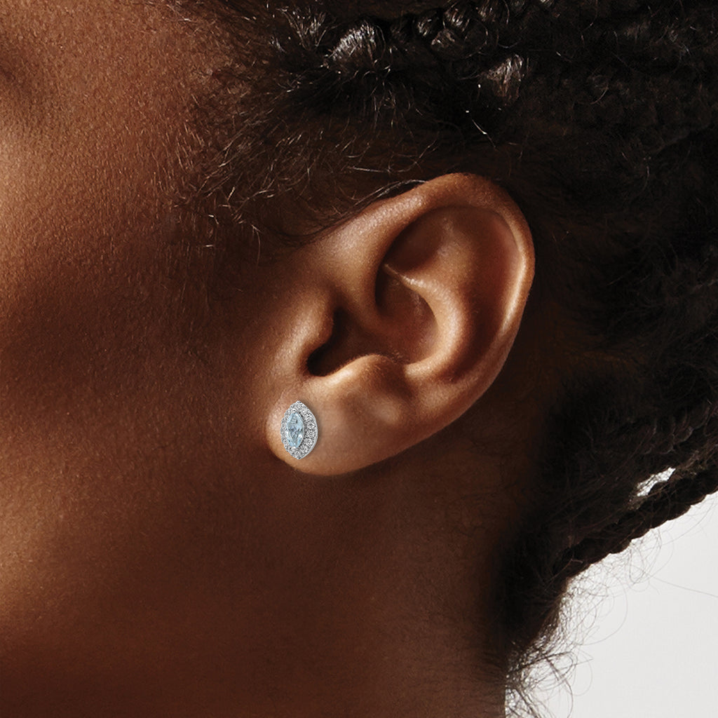 14k White Gold 1/5 carat Lab Grown Diamond VS/SI+ G+ and Aquamarine March Birthstone Post Earrings