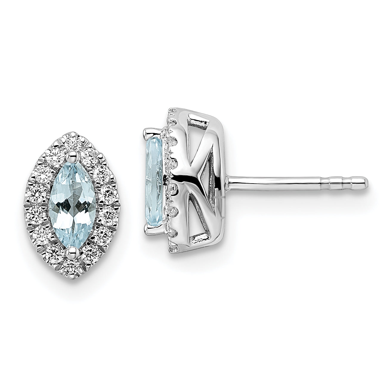 14k White Gold 1/5 carat Lab Grown Diamond VS/SI+ G+ and Aquamarine March Birthstone Post Earrings Main image