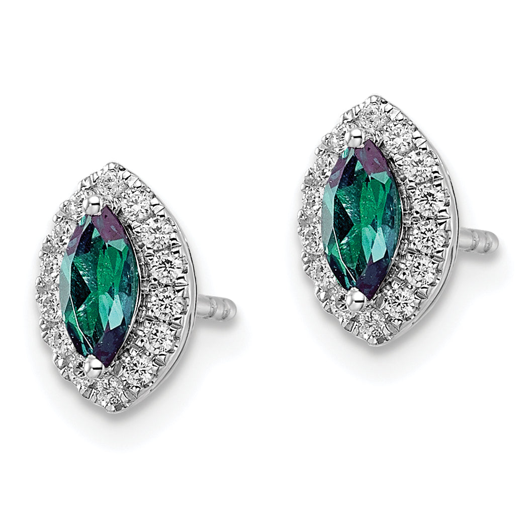 14k White Gold 1/5 carat Lab Grown Diamond VS/SI+ G+ and Lab Created Alexandrite June Birthstone Post Earrings Secondary image