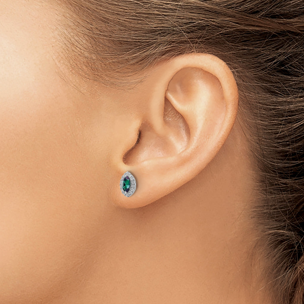 14k White Gold 1/5 carat Lab Grown Diamond VS/SI+ G+ and Lab Created Alexandrite June Birthstone Post Earrings