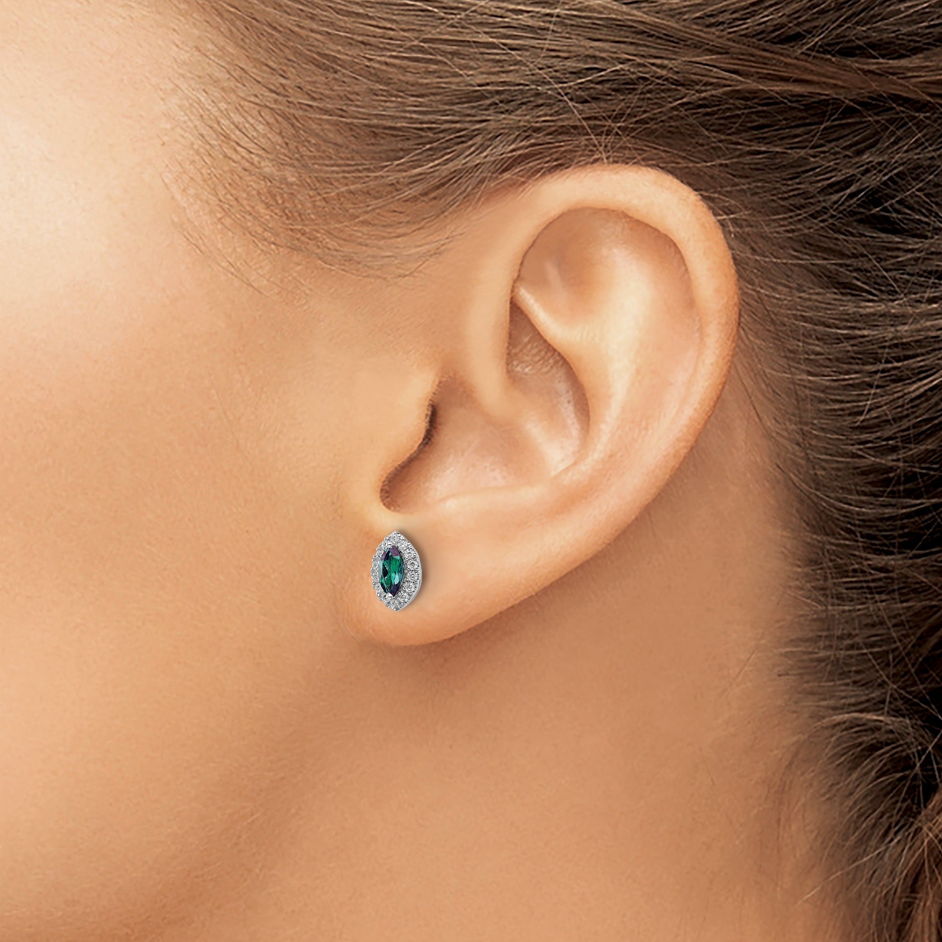 14k White Gold 1/5 carat Lab Grown Diamond VS/SI+ G+ and Lab Created Alexandrite June Birthstone Post Earrings