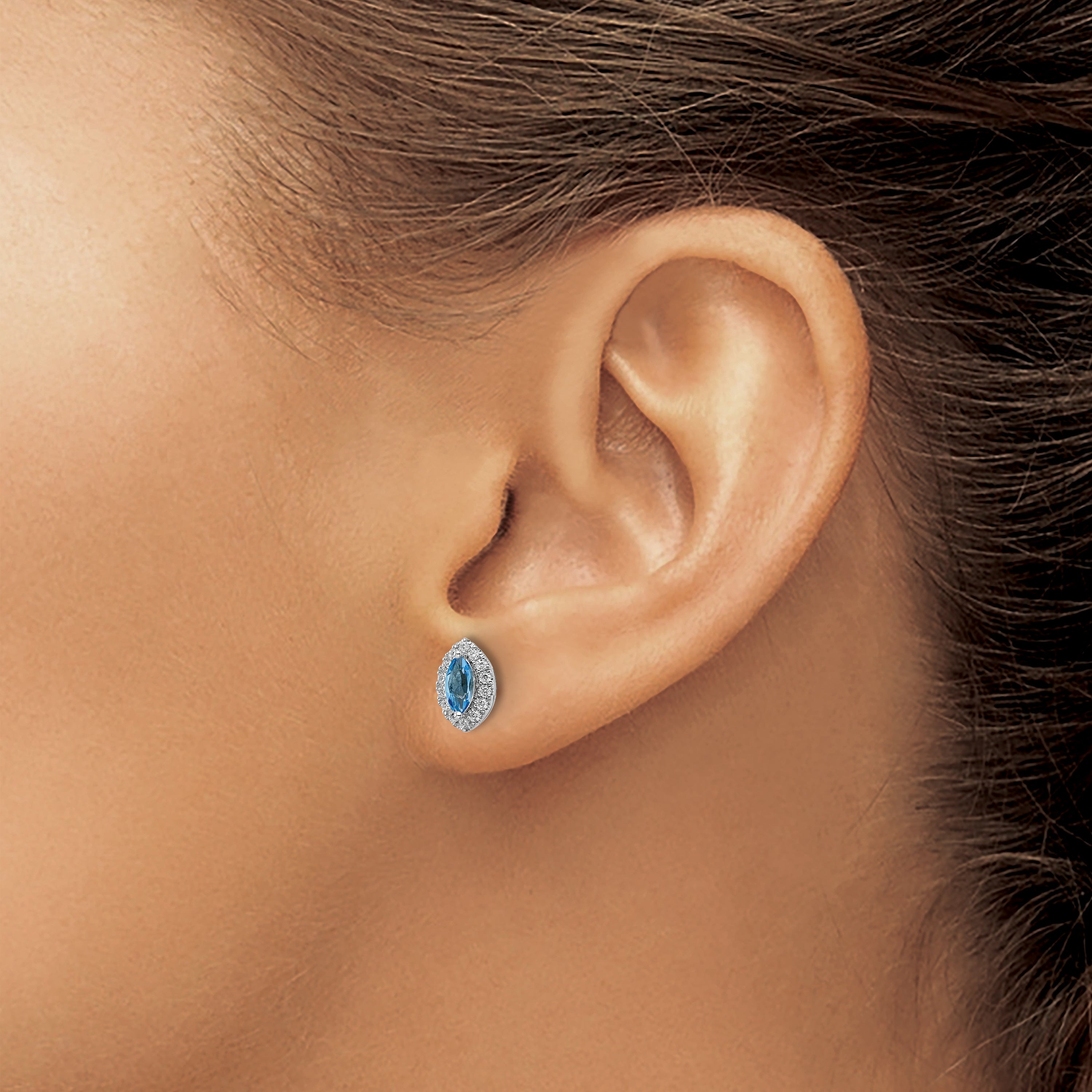 14k White Gold 1/5 carat Lab Grown Diamond VS/SI+ G+ and Blue Topaz December Birthstone Post Earrings