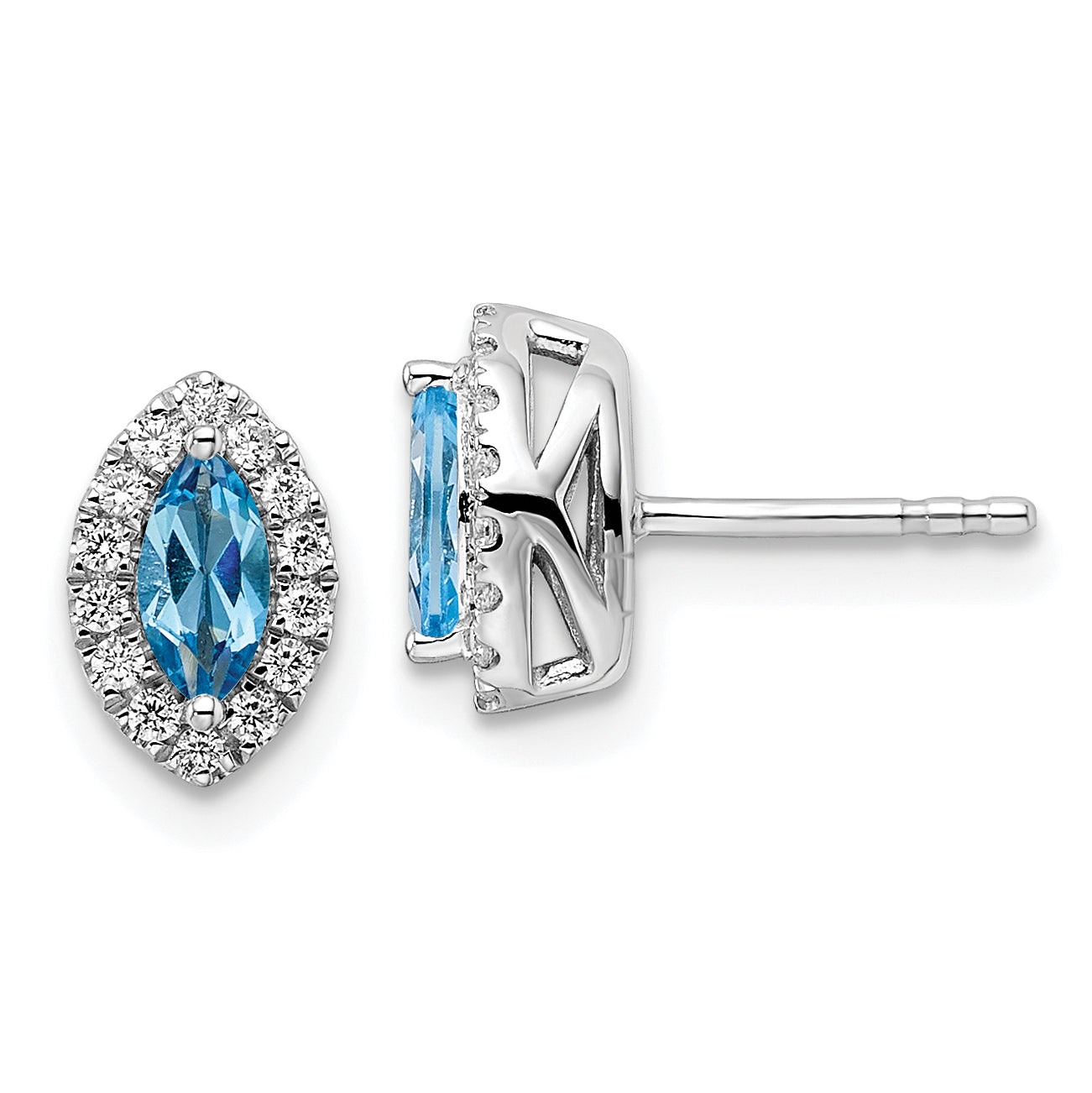 14k White Gold 1/5 carat Lab Grown Diamond VS/SI+ G+ and Blue Topaz December Birthstone Post Earrings Main image