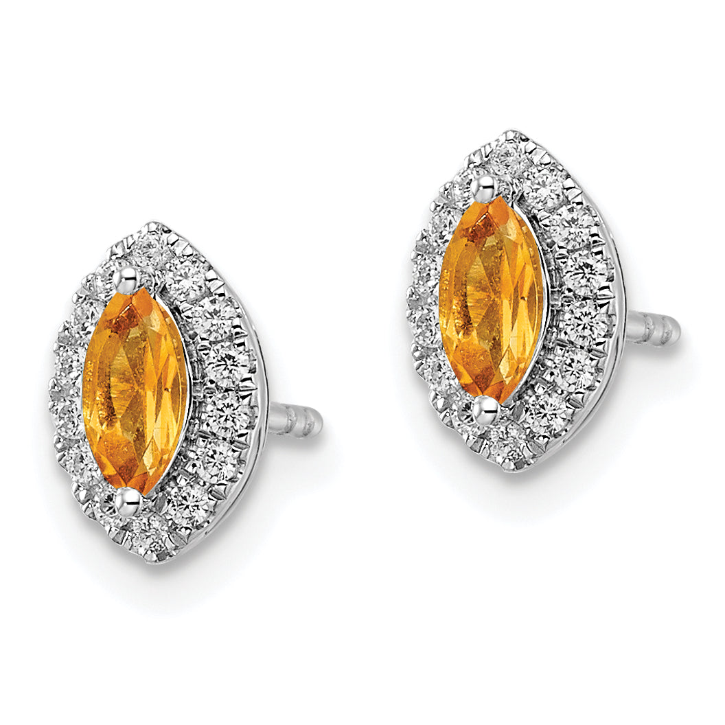 14k White Gold 1/5 carat Lab Grown Diamond VS/SI+ G+ and Citrine November Birthstone Post Earrings