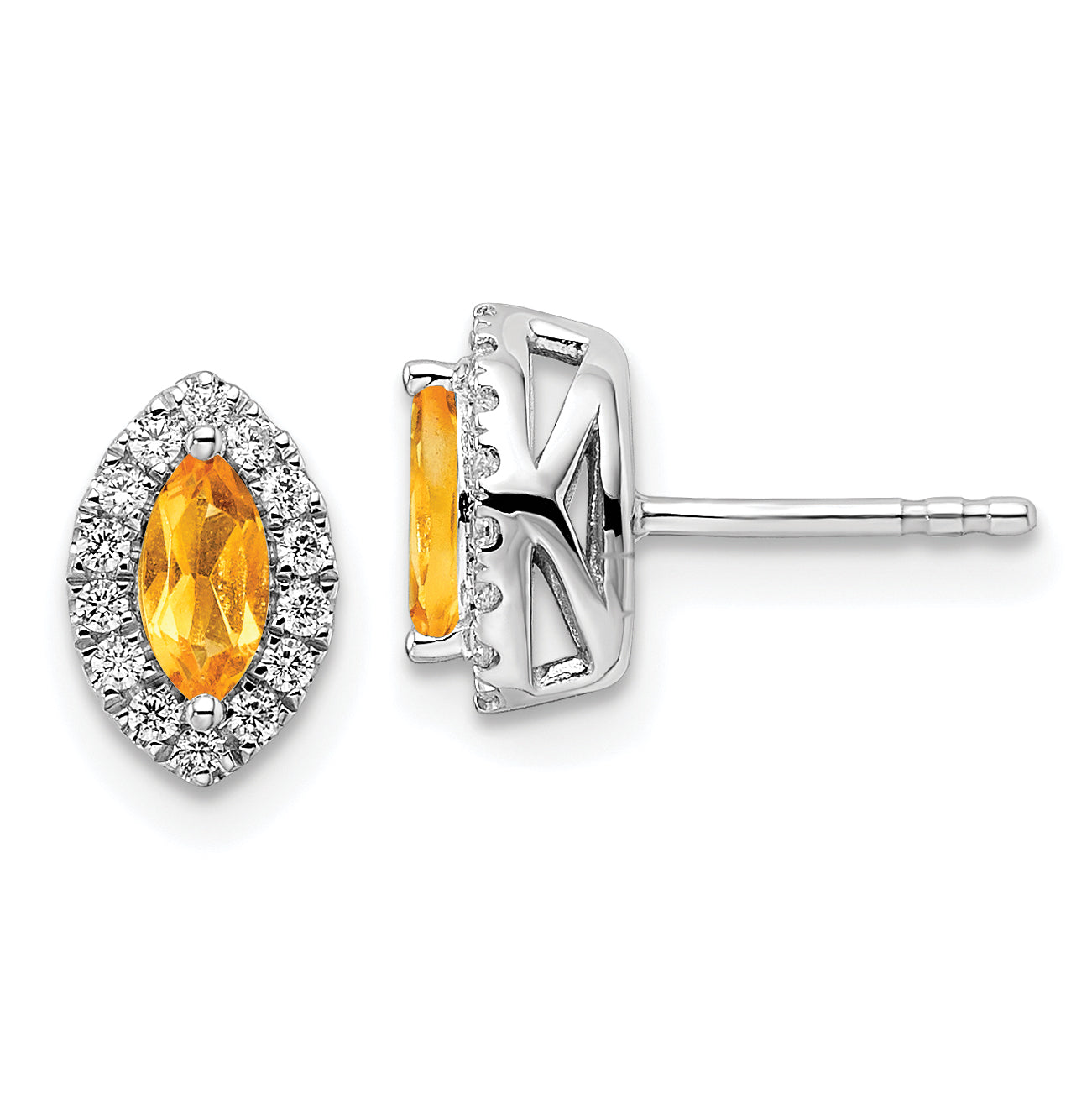 14k White Gold 1/5 carat Lab Grown Diamond VS/SI+ G+ and Citrine November Birthstone Post Earrings Main image
