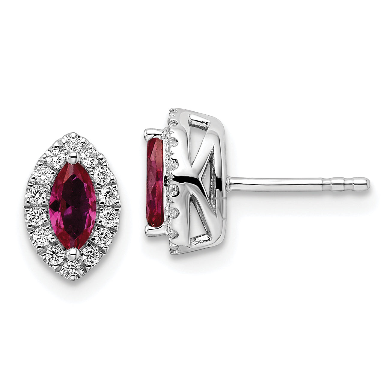 14k White Gold 1/5 carat Lab Grown Diamond VS/SI+ G+ and Lab Created Ruby July Birthstone Post Earrings Main image