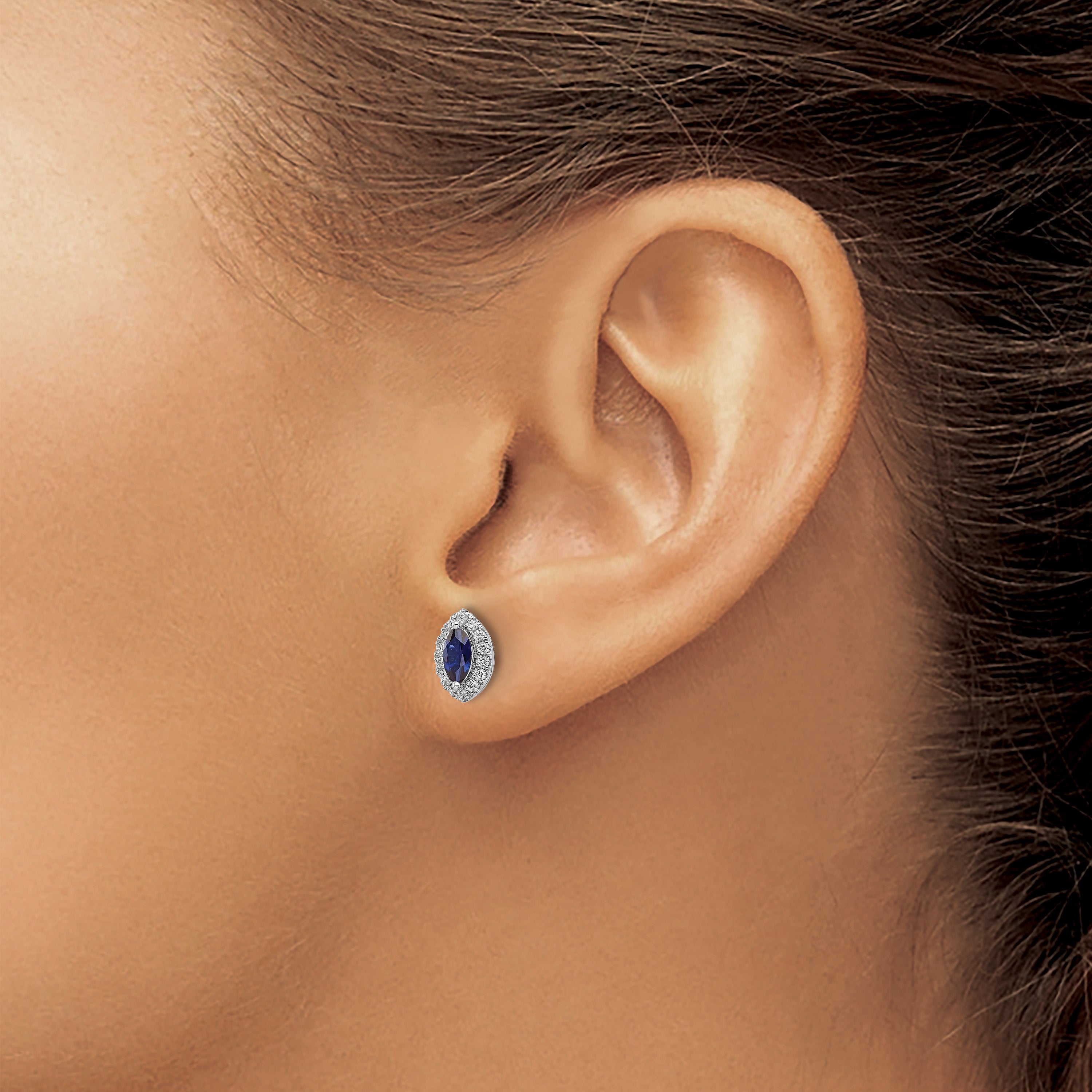14k White Gold 1/5 carat Lab Grown Diamond VS/SI+ G+ and Lab Created Blue Sapphire September Birthstone Post Earrings